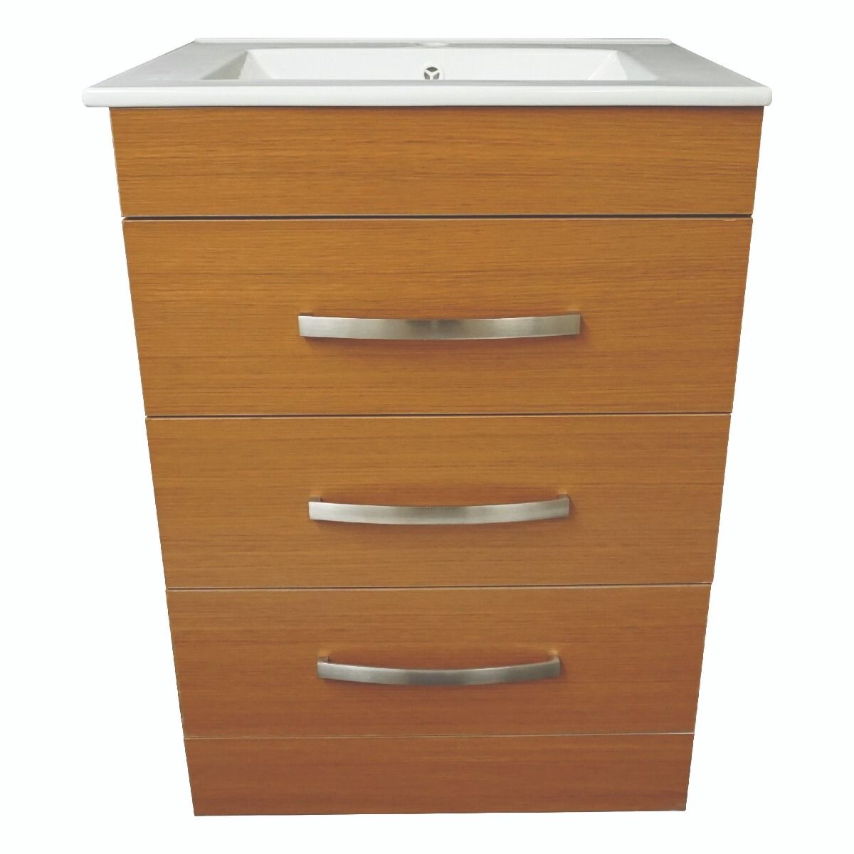 24″ W x 18″ D x 33″ H Geneva Vanity In Light Walnut Color w/White Ceramic Top