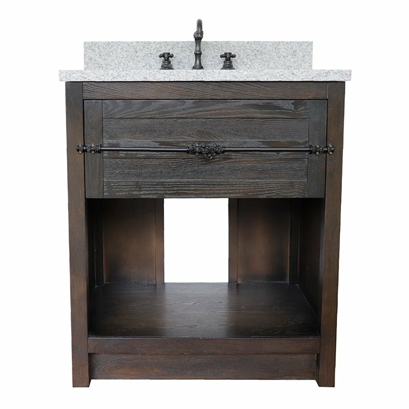Plantation 31″ Rectangle Sink Solid Wood Vanity in Brown/Gray Granite Stone
