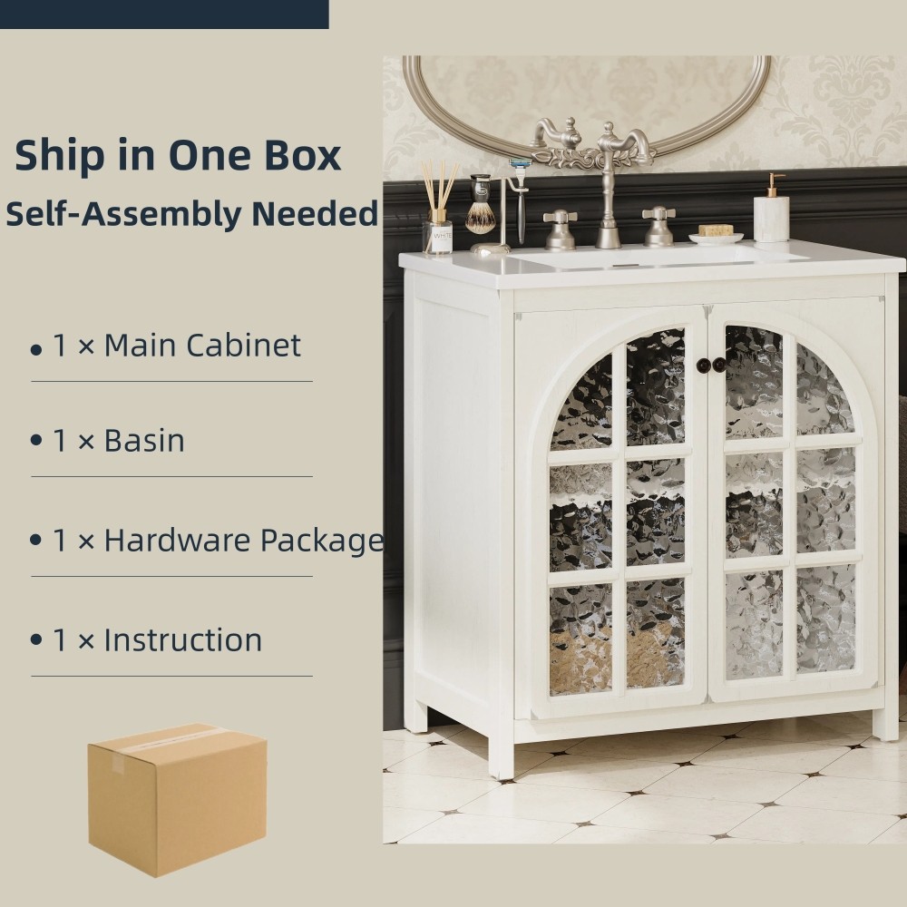 Bathroom Vanity with Ceramic Sink and Handles, Featuring Two Soft-Close Doors
