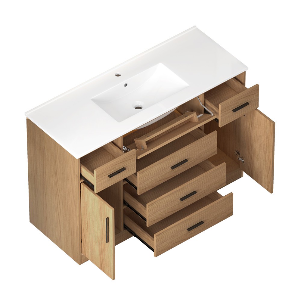 48″ Bathroom Vanity w/Sink,Freestanding Vanity Storage Cabinet,5 Drawers,2 Doors
