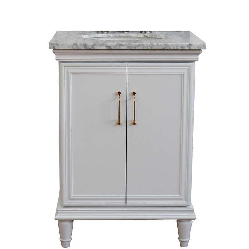 25 in. Single Wooden Vanity White with White Carrara Oval Sink