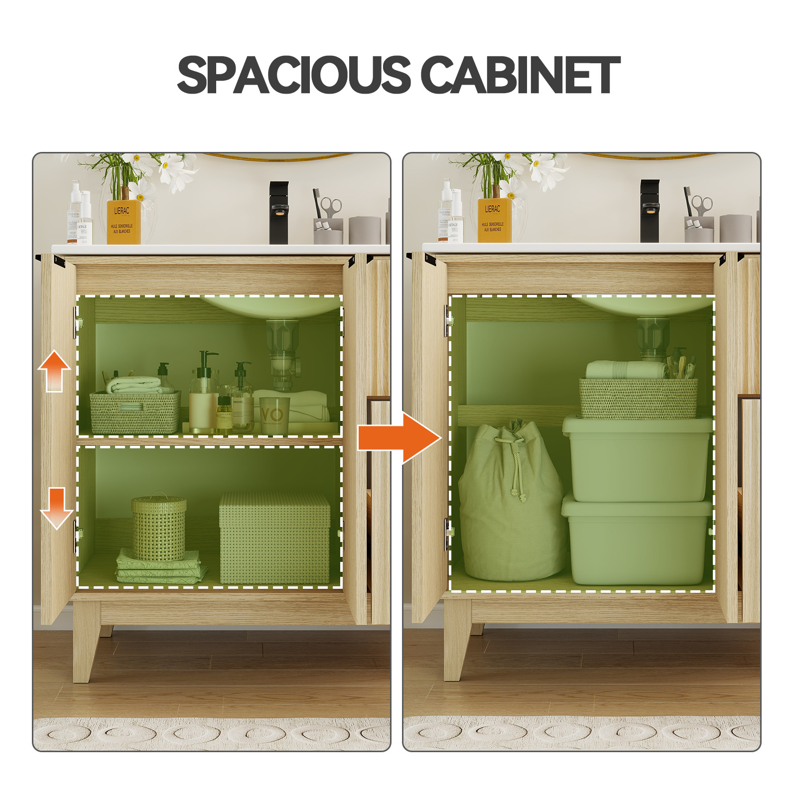 36″ Modern Light Oak Bathroom Vanity with Undermount Sink & Soft-Close Doors