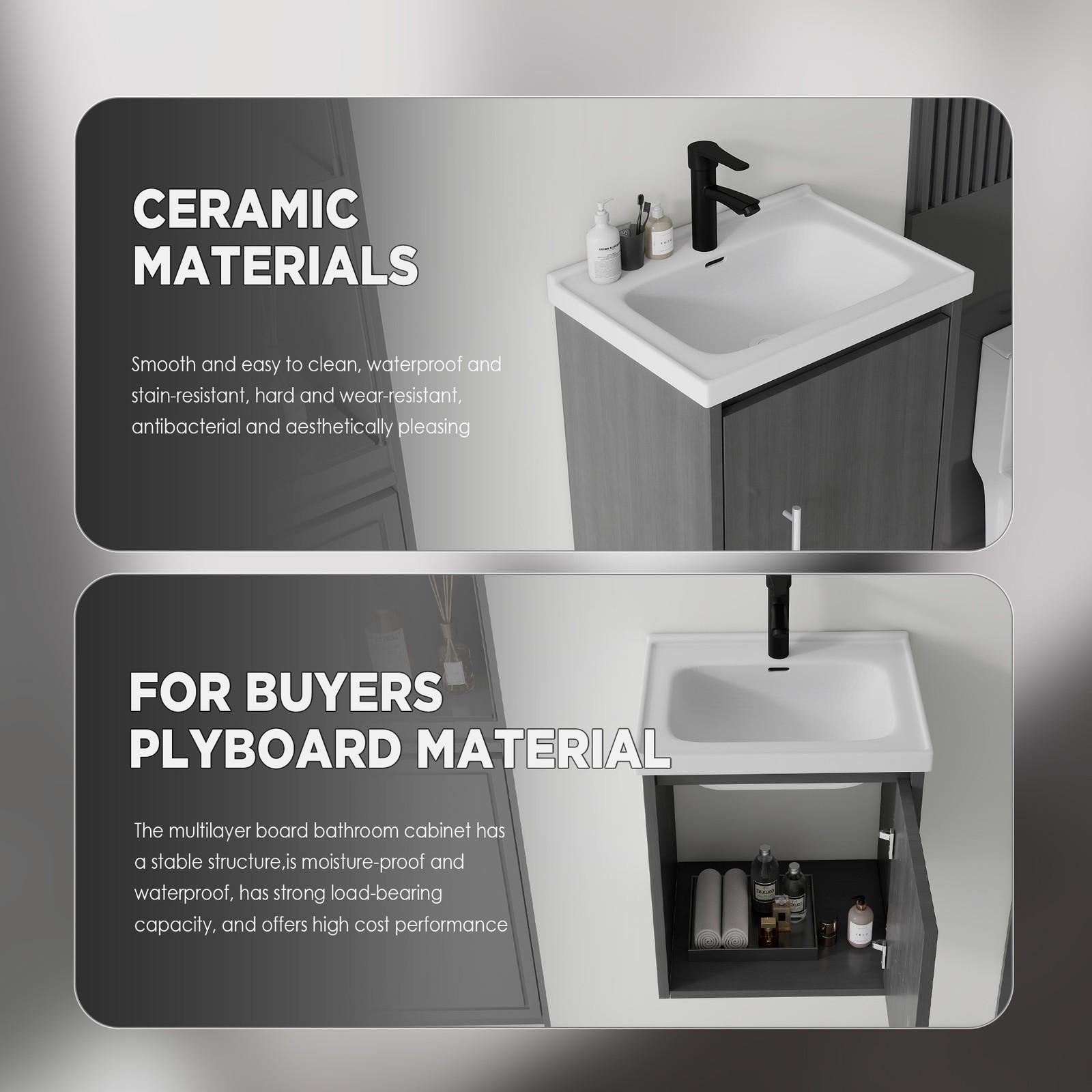 20″ Floating Bathroom Vanity with Ceramic Sink & Soft-Close Door