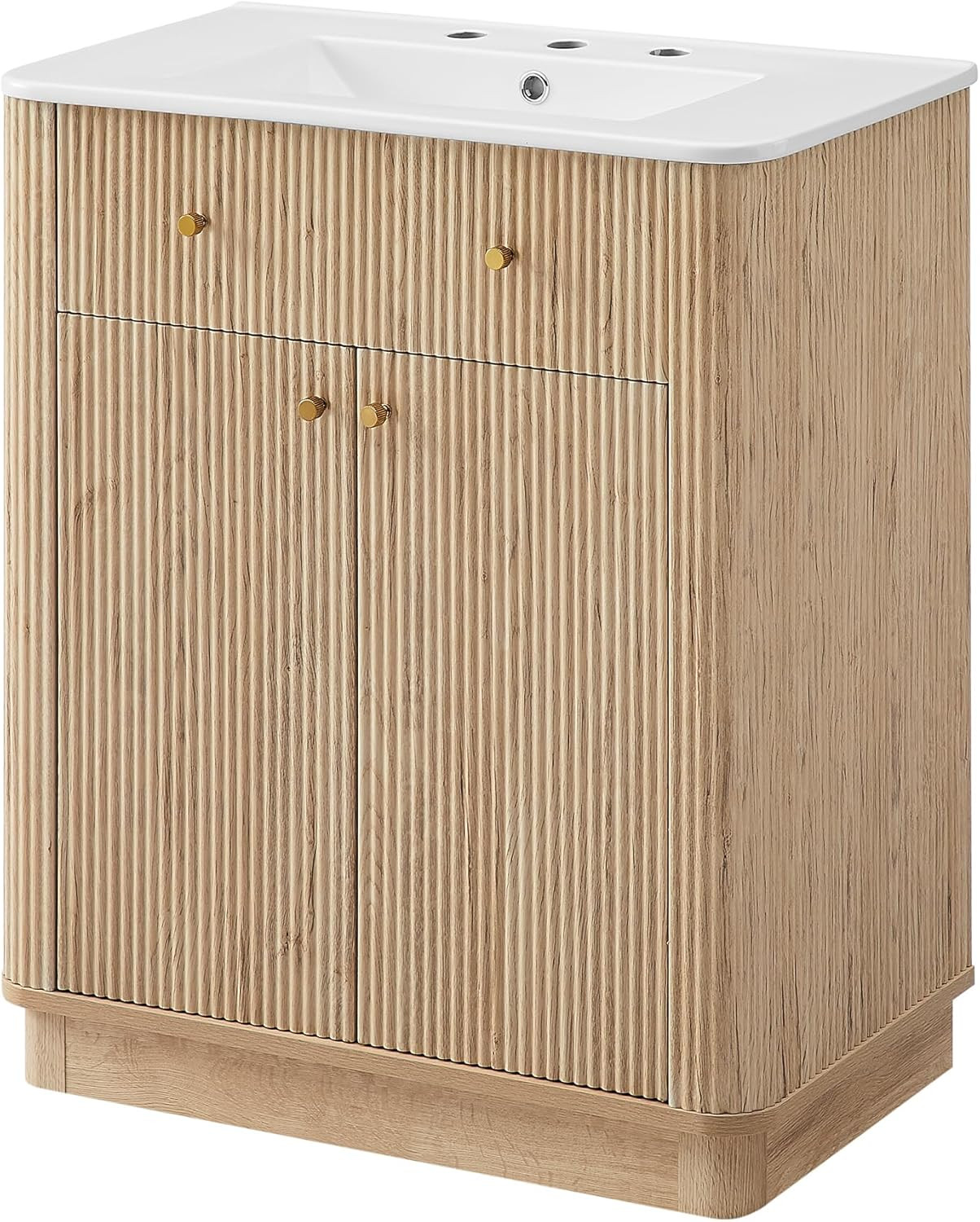 30 Inch Bathroom Vanity with Sink, Modern Fluted Single Bathroom Vanity with Sin