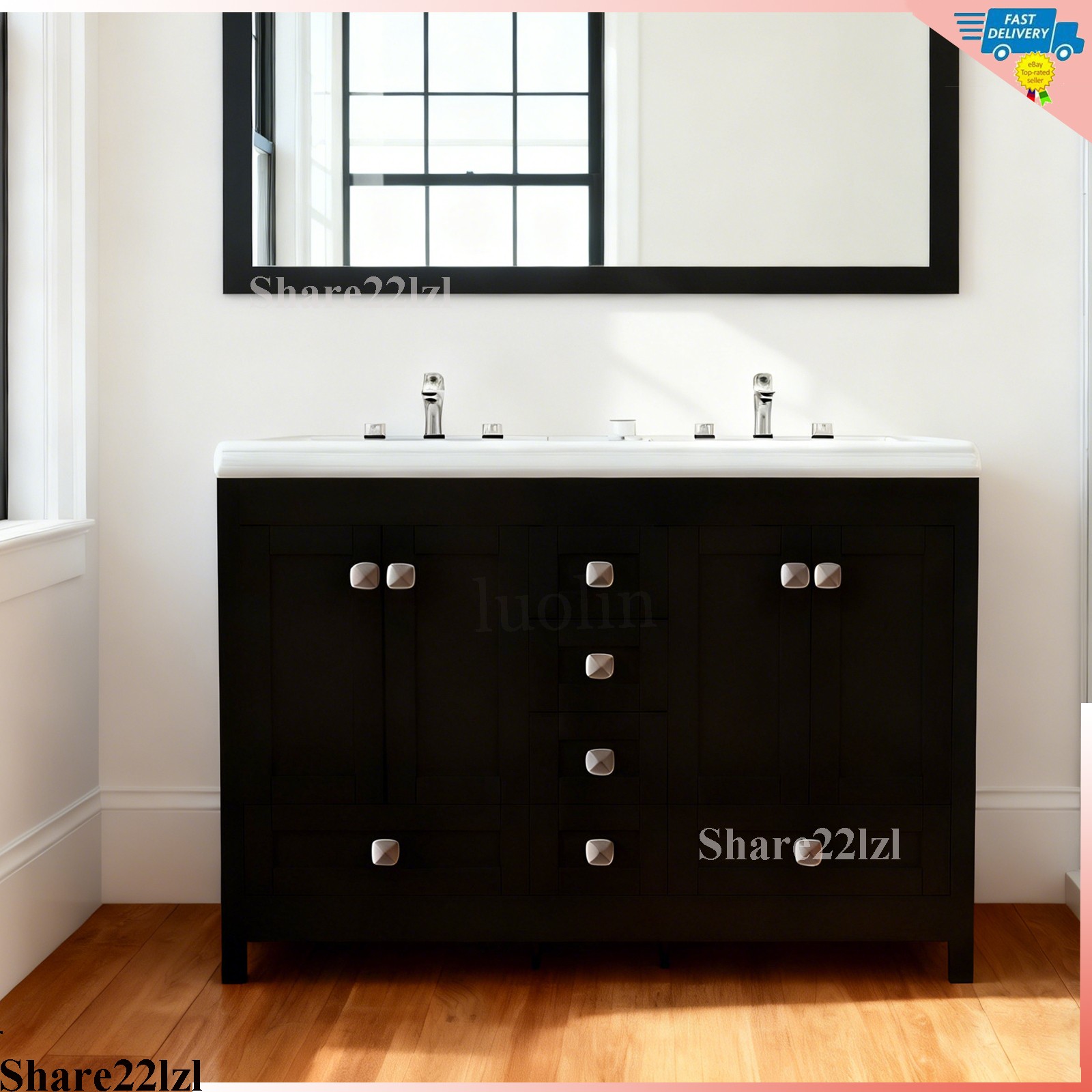 47″ Bathroom Vanity Set with Double Ceramic Sinks Freestanding Storage Cabinet
