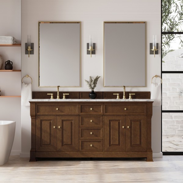 72″ James Martin Brookfield 547-V72-HNO-3CAR Double Vanity Cabinet Carrara Top