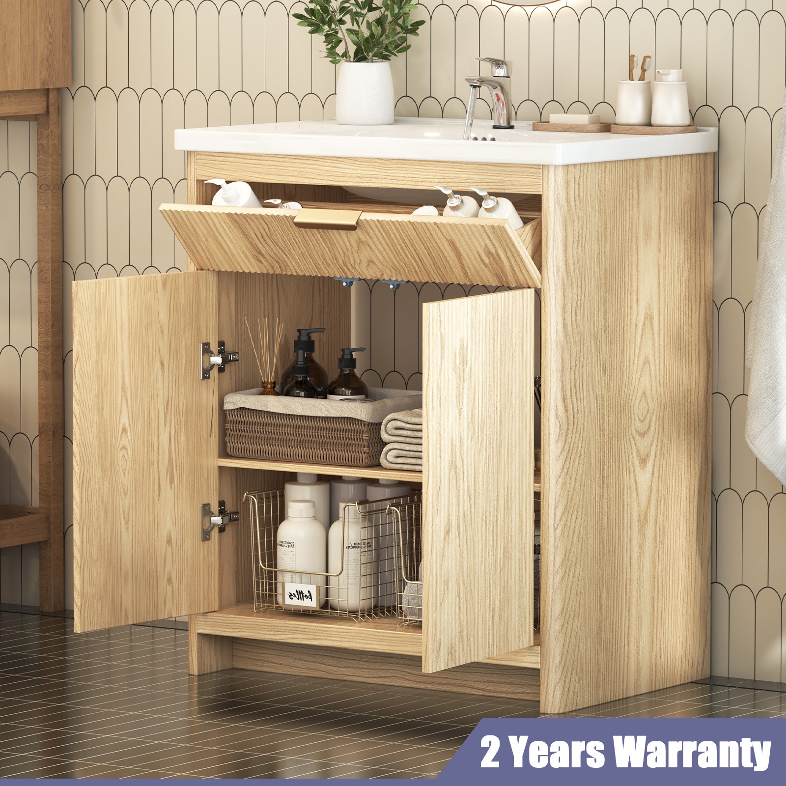 31 Inch Bathroom Vanity with Ceramic Sink Freestanding with Storage Cabinet
