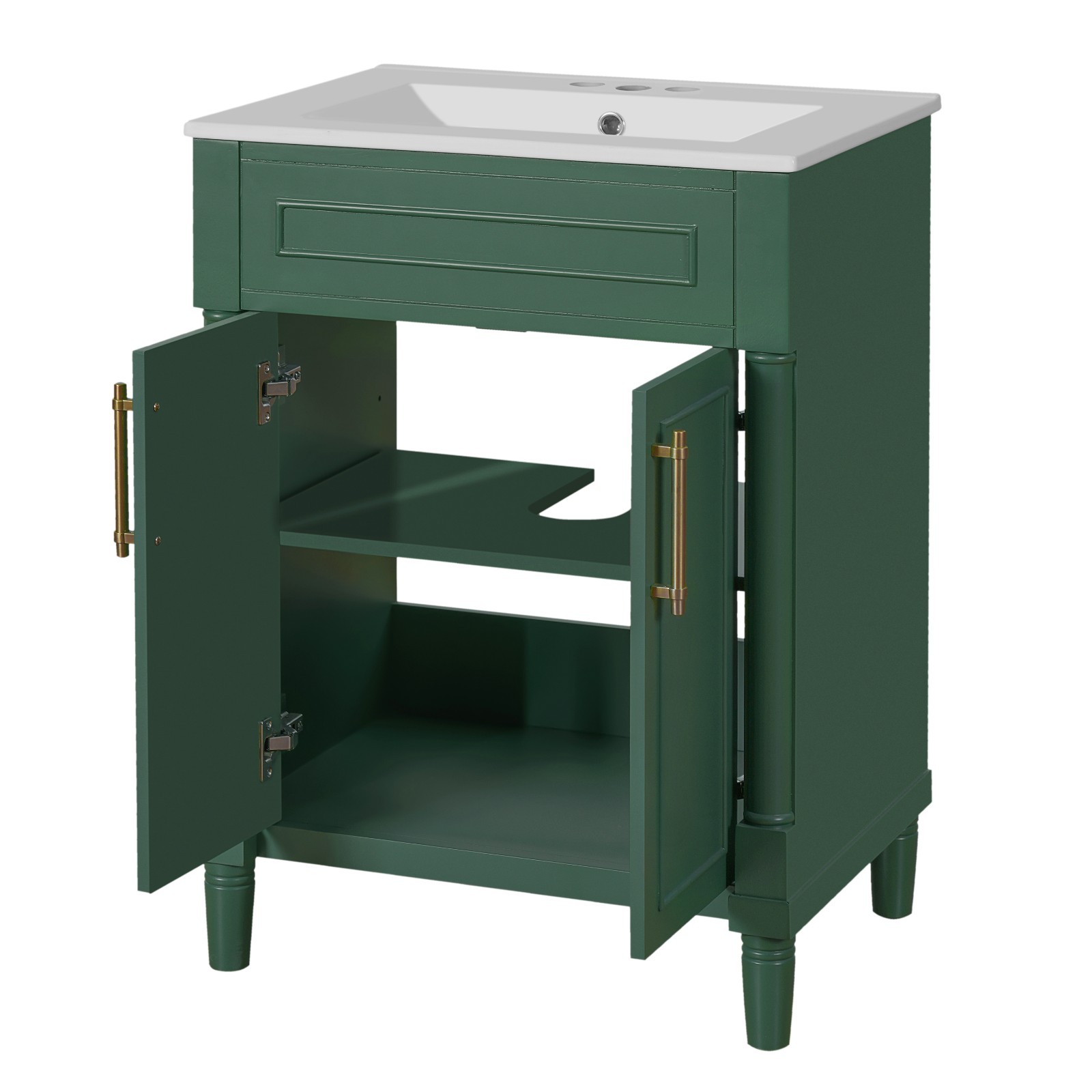 24″ Bathroom Vanity with Integrated Ceramic Sink, Bathroom Cabinet with 2 Doors