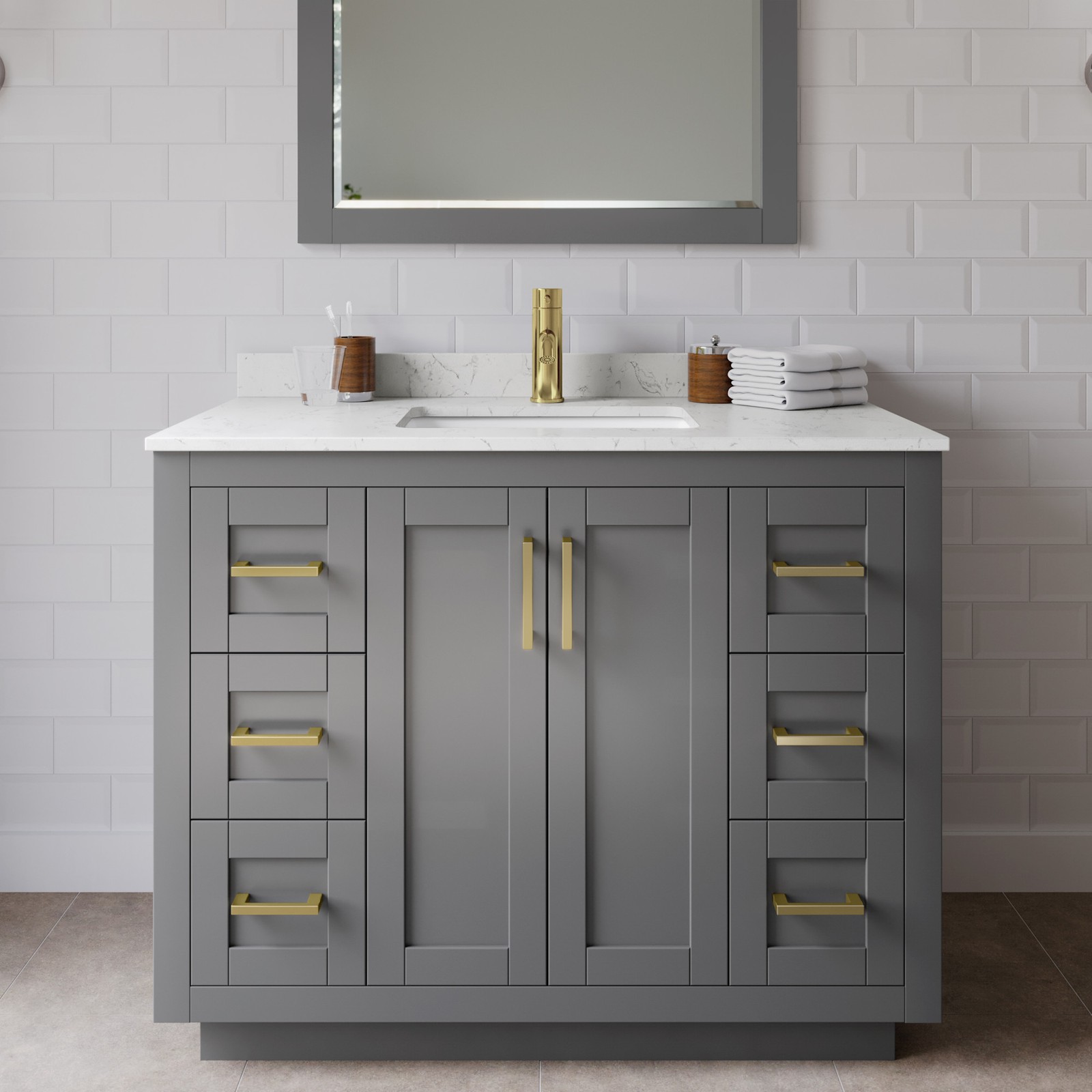 Wyndham Collection WCF2929-42S-VCA-M34 Miranda 42″ – Dark Gray / Carrara