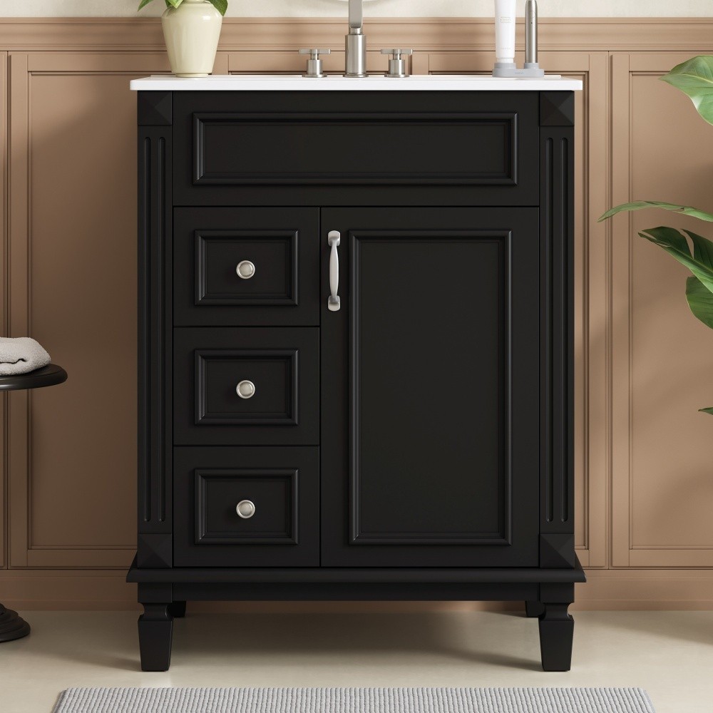 24 Inch Modern Blue Bathroom Vanity with Ceramic Sink Solid Wood MDF Cabinet