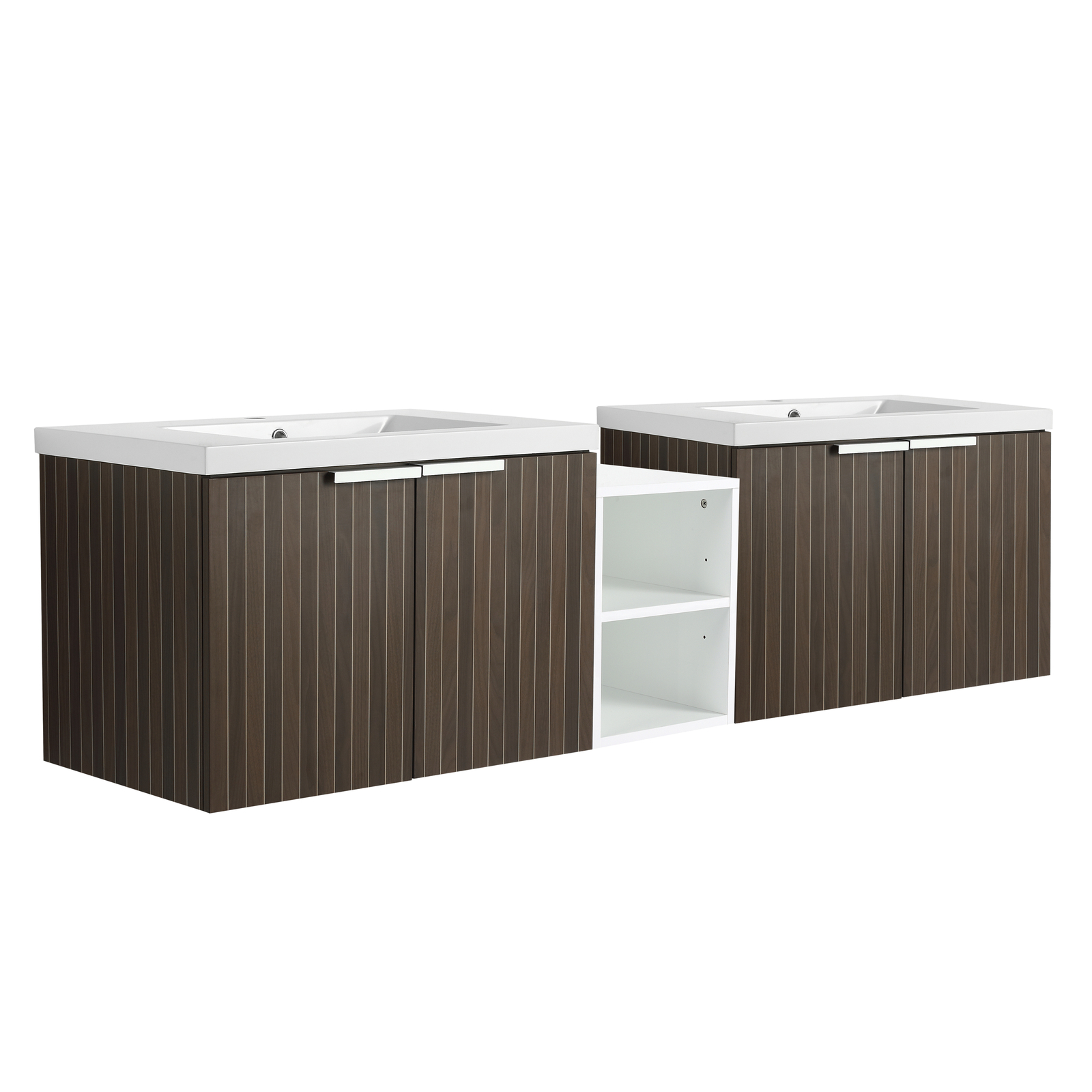 72″ Wooden Floating Bathroom Vanity with Dual Sink Basin Doors /Storage Shelves