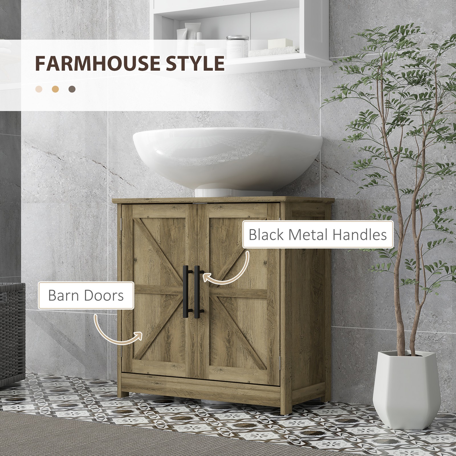 HOMCOM Pedestal Sink Storage Cabinet, Bathroom Sink Cabinet, Light Gray