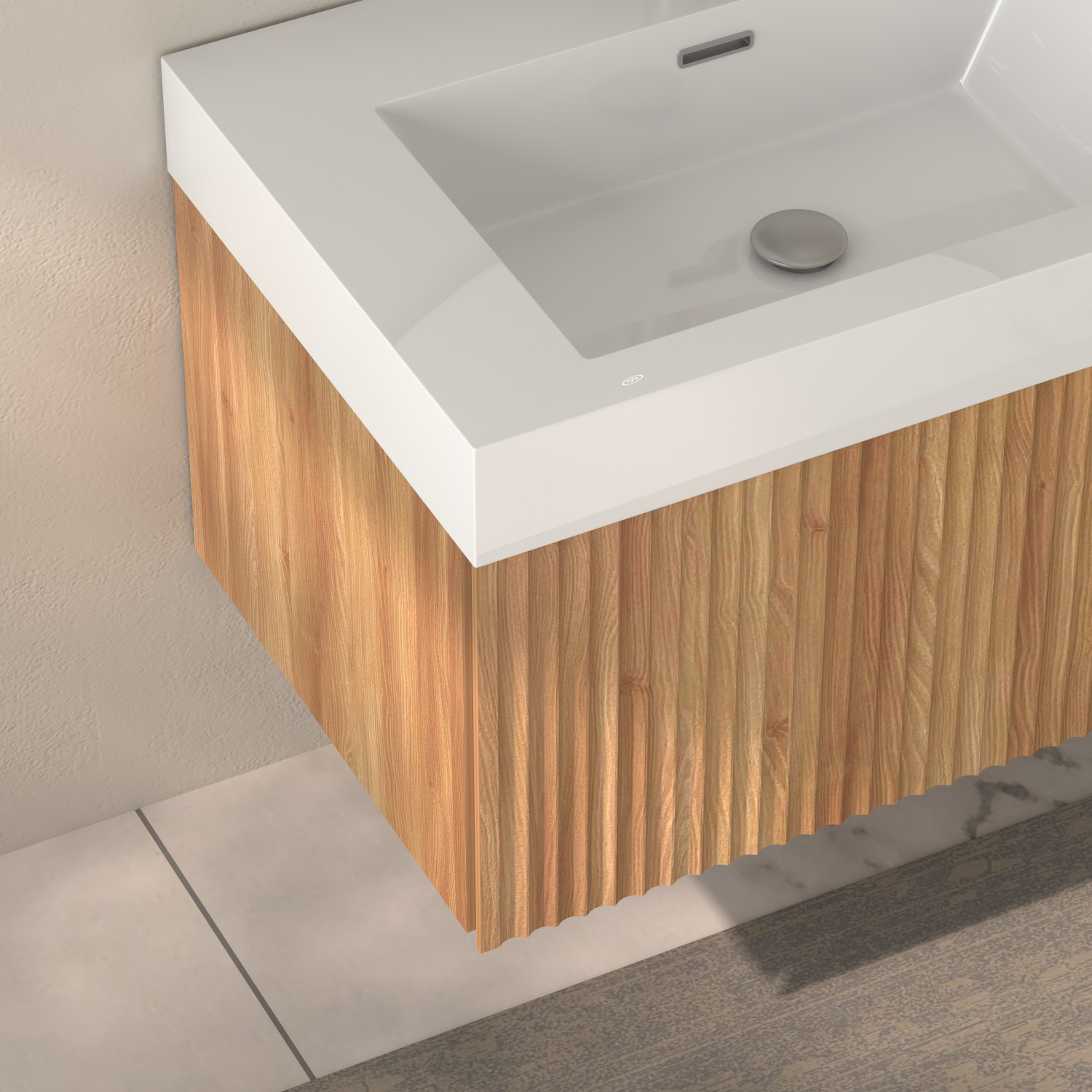 30″ Floating Bathroom Vanity with Integrated Sink, Acacia Plywood Cabinet