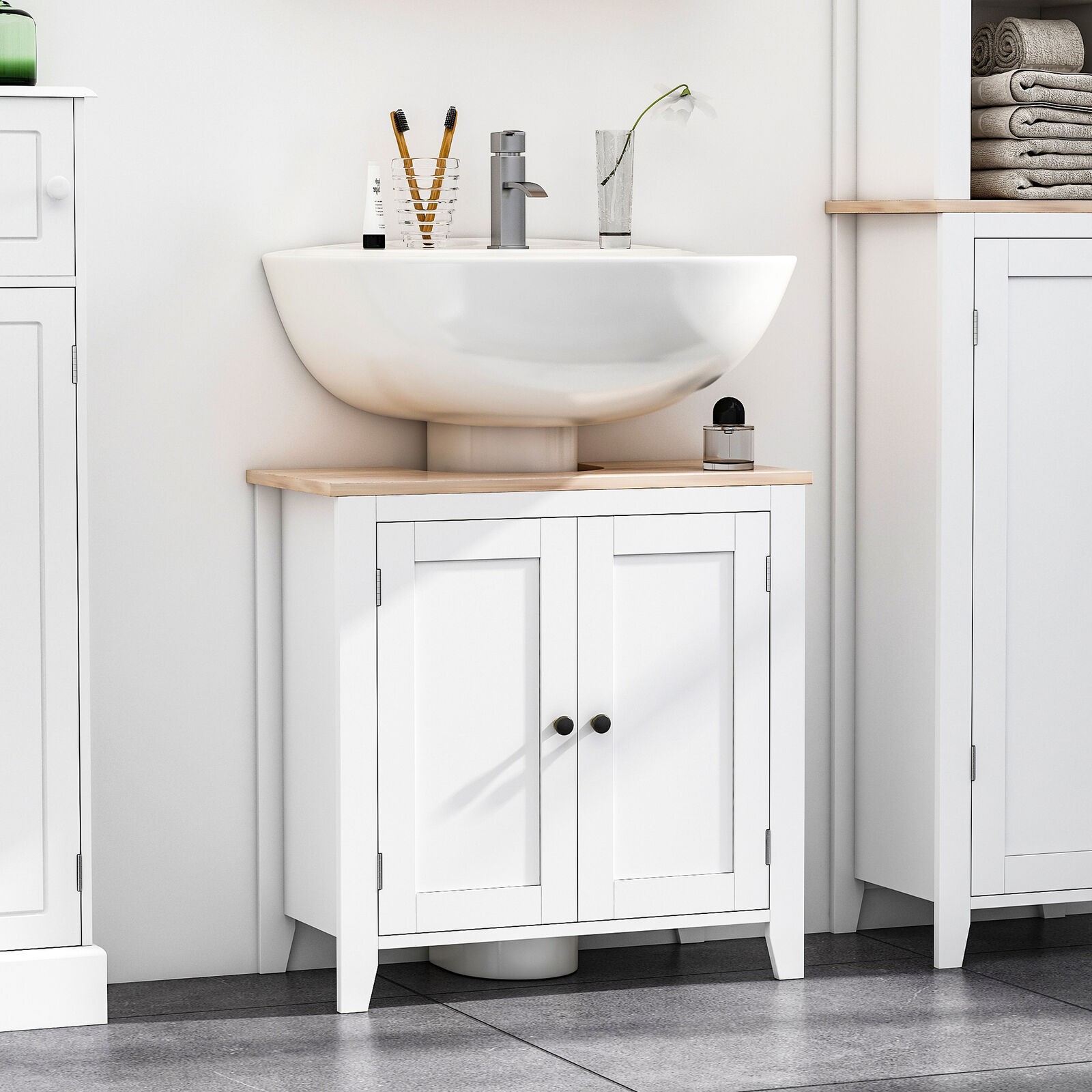 Under-Sink Bathroom Sink Cabinet, Storage Unit w/U-Shape Design, White