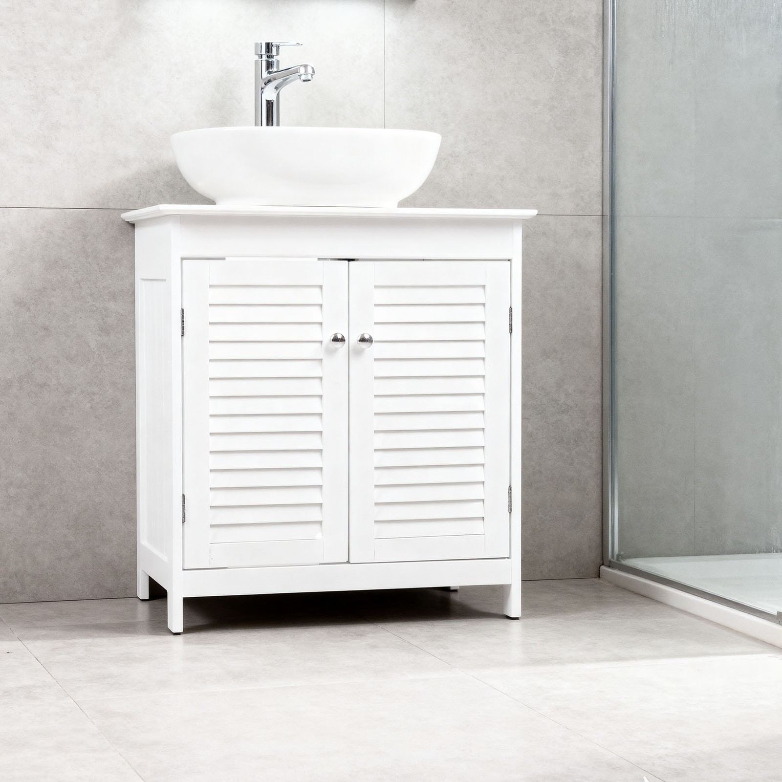 Bathroom Vessel Sink Vanity Storage Cabinet With 2 Doors Shelf White Furniture