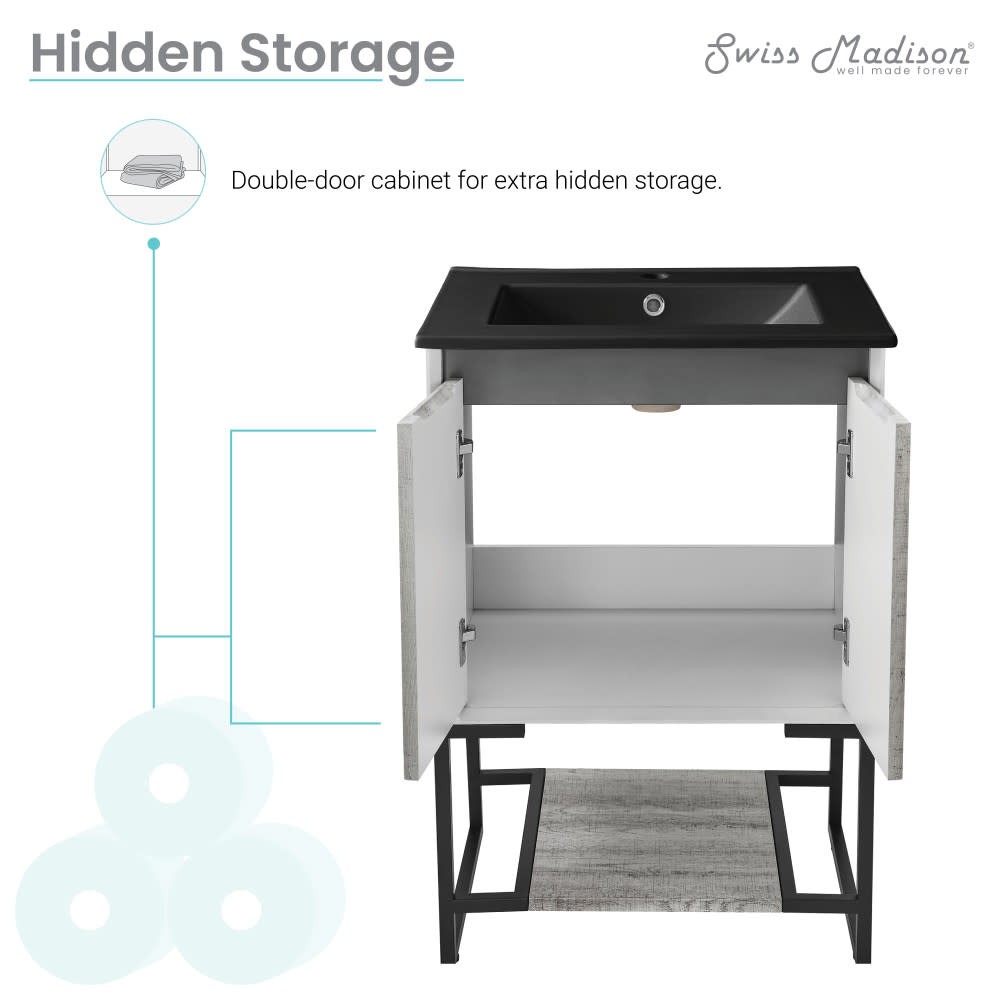 Swiss Madison SM-BV142MB Marseille 24″ – Gray Oak / Matte Black