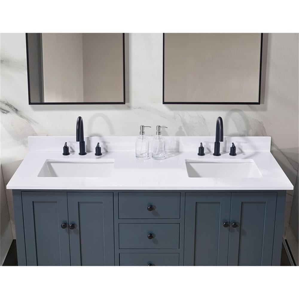 61. in Stone effects Vanity Top in Snow White with Double White Sink