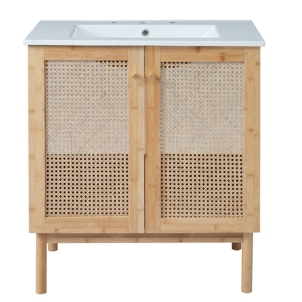 30in bathroom vanity crafted from natural materials featuring handmade rattan