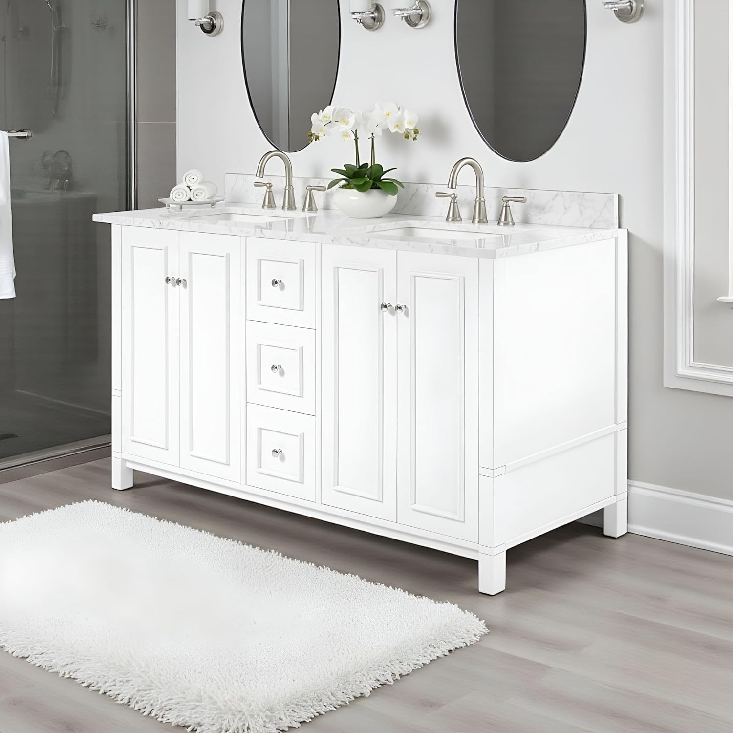Williamsburg 60 Inch Double Sink Bathroom Vanity – Freestanding Cabinet Witho…