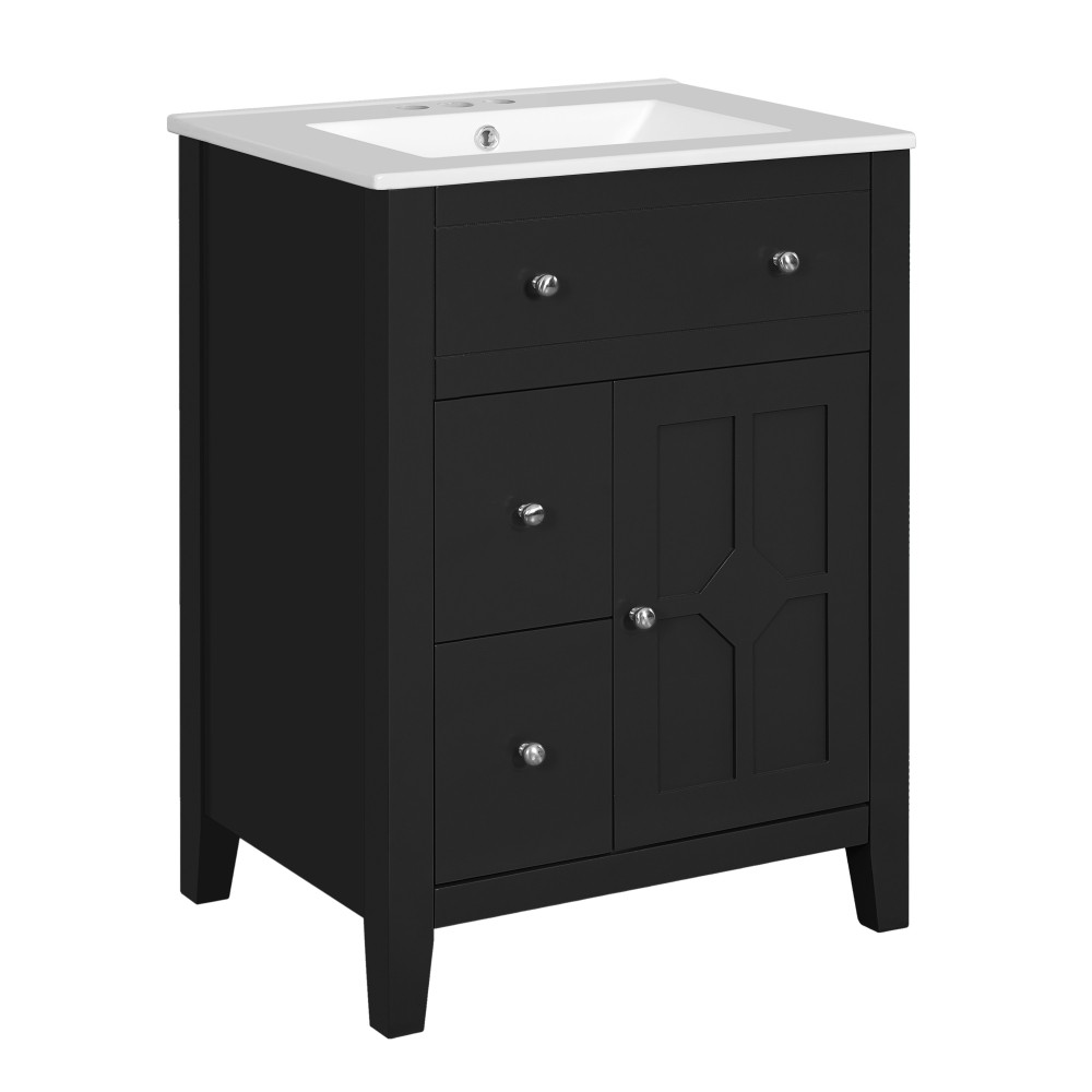 Bathroom Vanity with Ceramic Basin Features Two Drawers and Soft-Close Doors