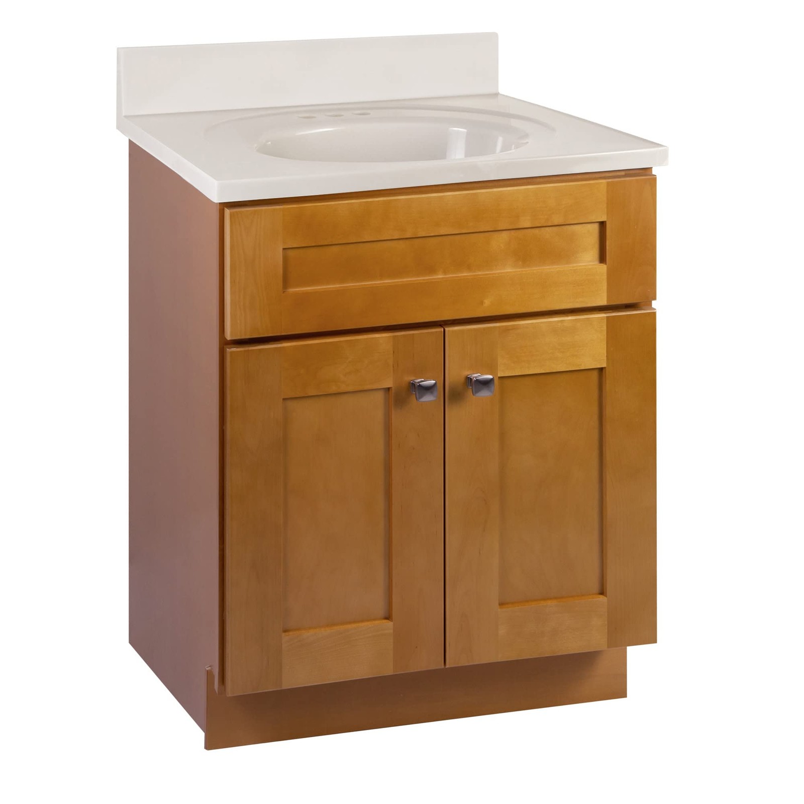 Brookings Vanity in Birch w/ White Marble Top Fully Assembled 25″
