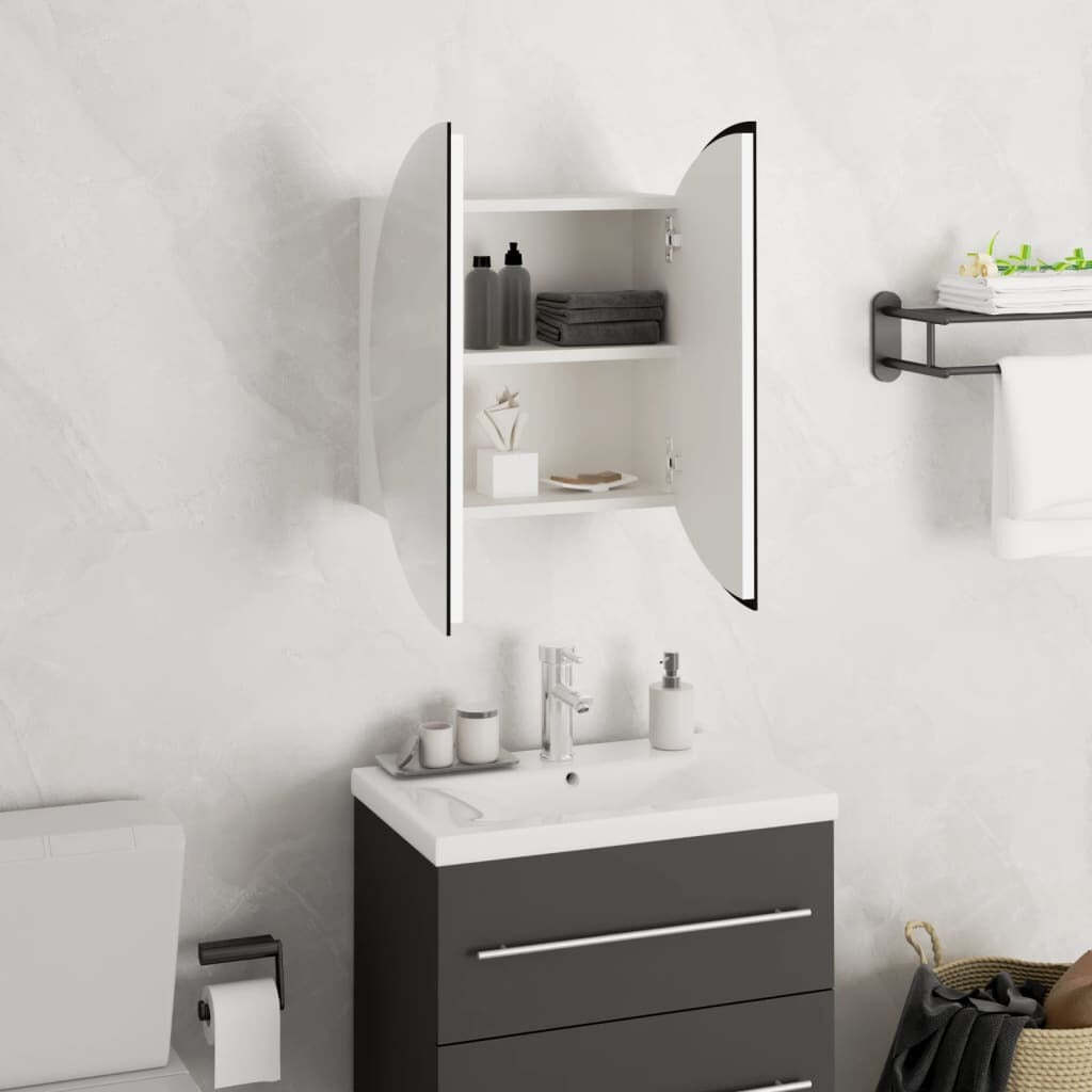 Bathroom Cabinet with Round Mirror&LED White 15.7″x15.7″x6.9″