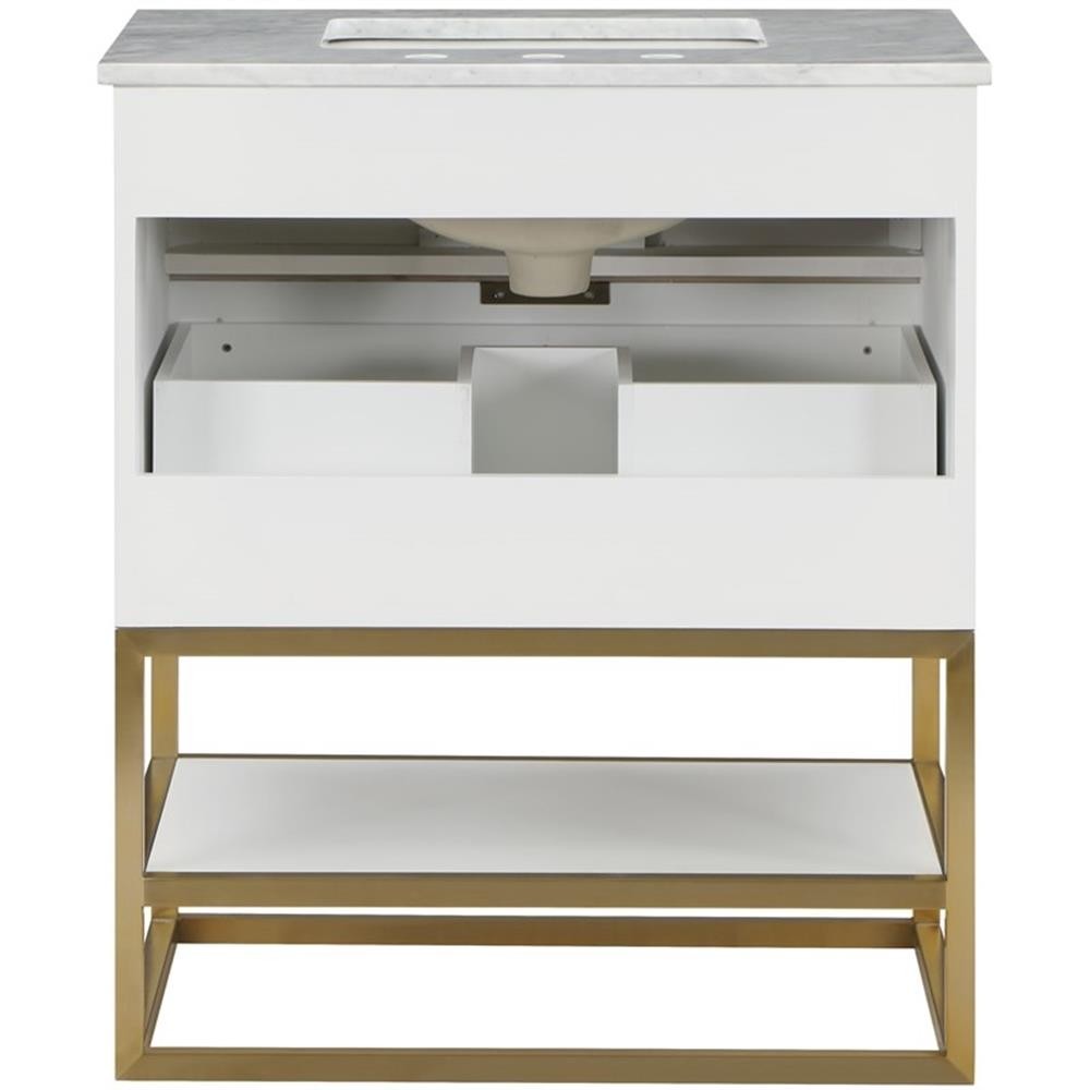Maklaine Modern / Contemporary Rich White Finish Bathroom Vanity