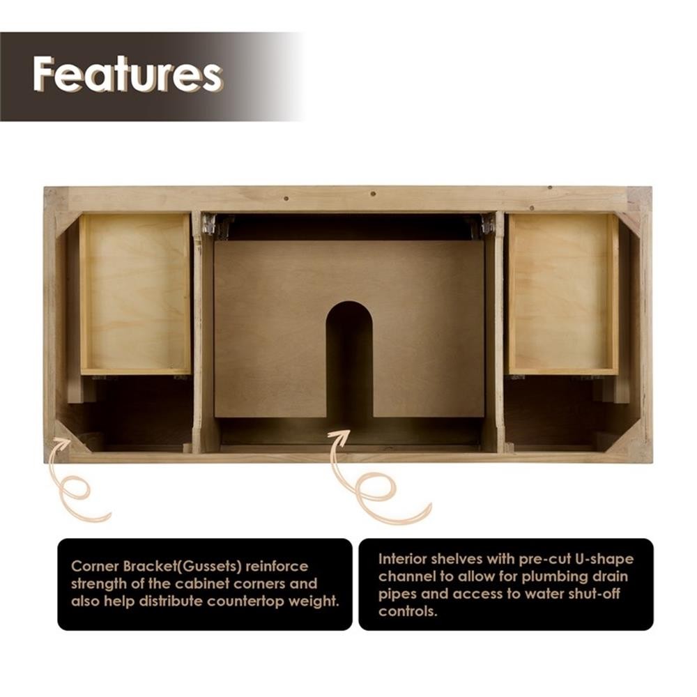 Pemberly Row 48″ Wood Vanity Base – Weathered Fir without Top and Sink no Mirror