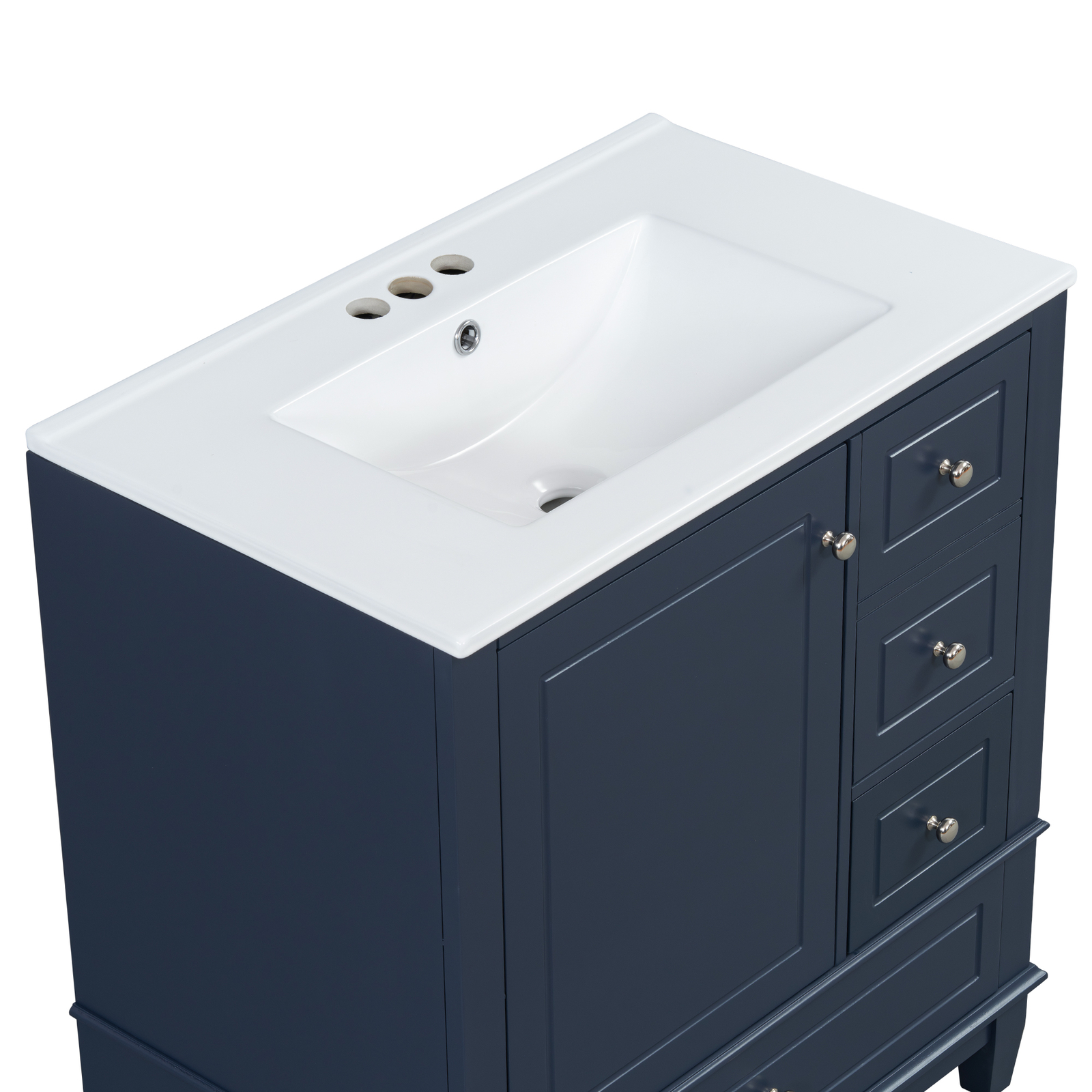 30″ Bathroom Vanity w/Ceramic Sink Freestanding Solid Wood Storage Cabinet Shelf