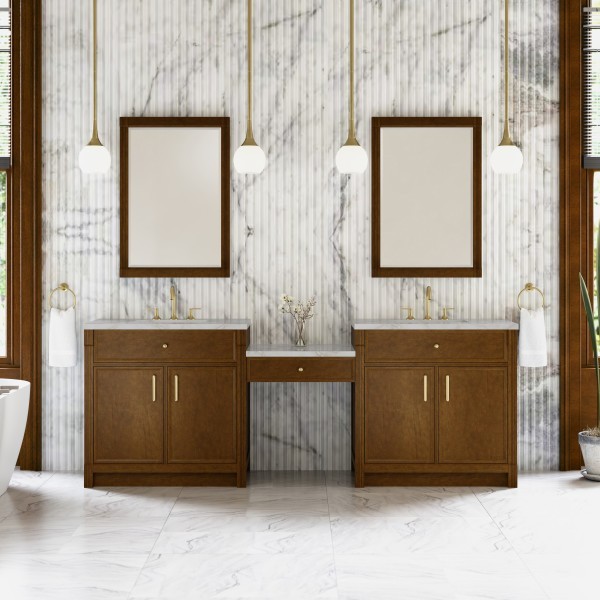 96″ James Martin Bellshire 660-VMC96-HNO-3VSL Dual Vanity Cabinet Silver Top