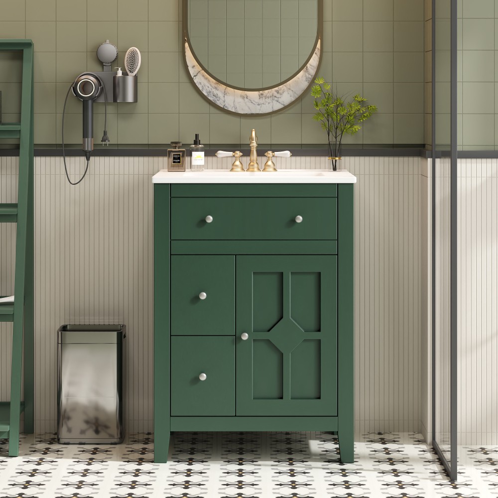 Bathroom Vanity with Ceramic Basin Features Two Drawers and Soft-Close Doors