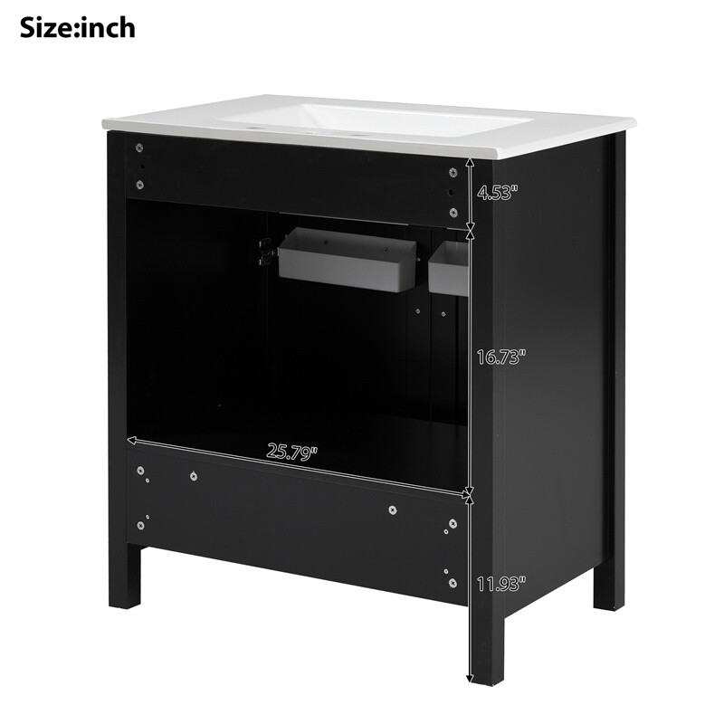 30″ Bathroom Vanity with Ceramic Sink and Storage Cabinet Built-in Drawe & Doors