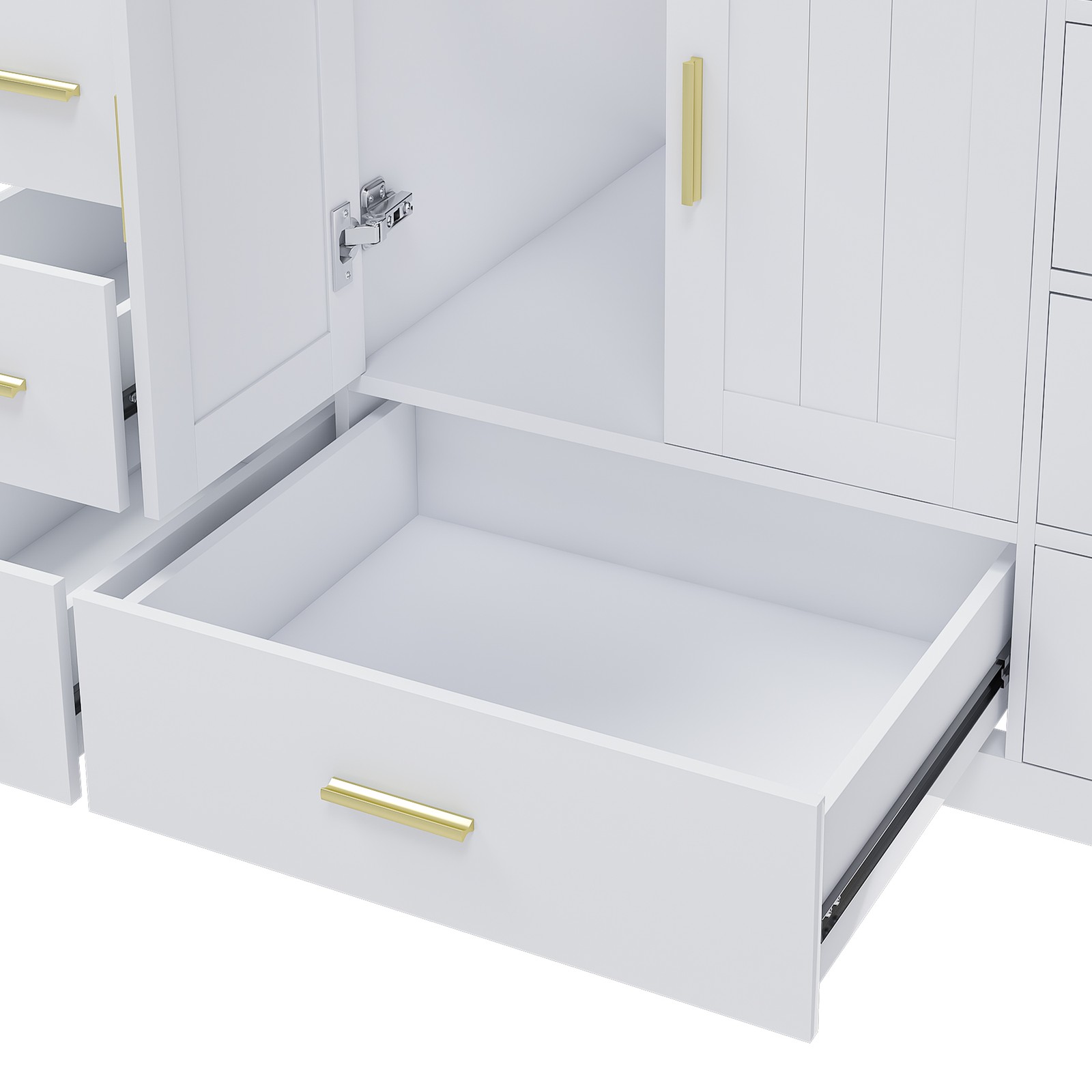 42″ Bathroom Vanity Base Cabinet 2 Doors 9 Drawers White