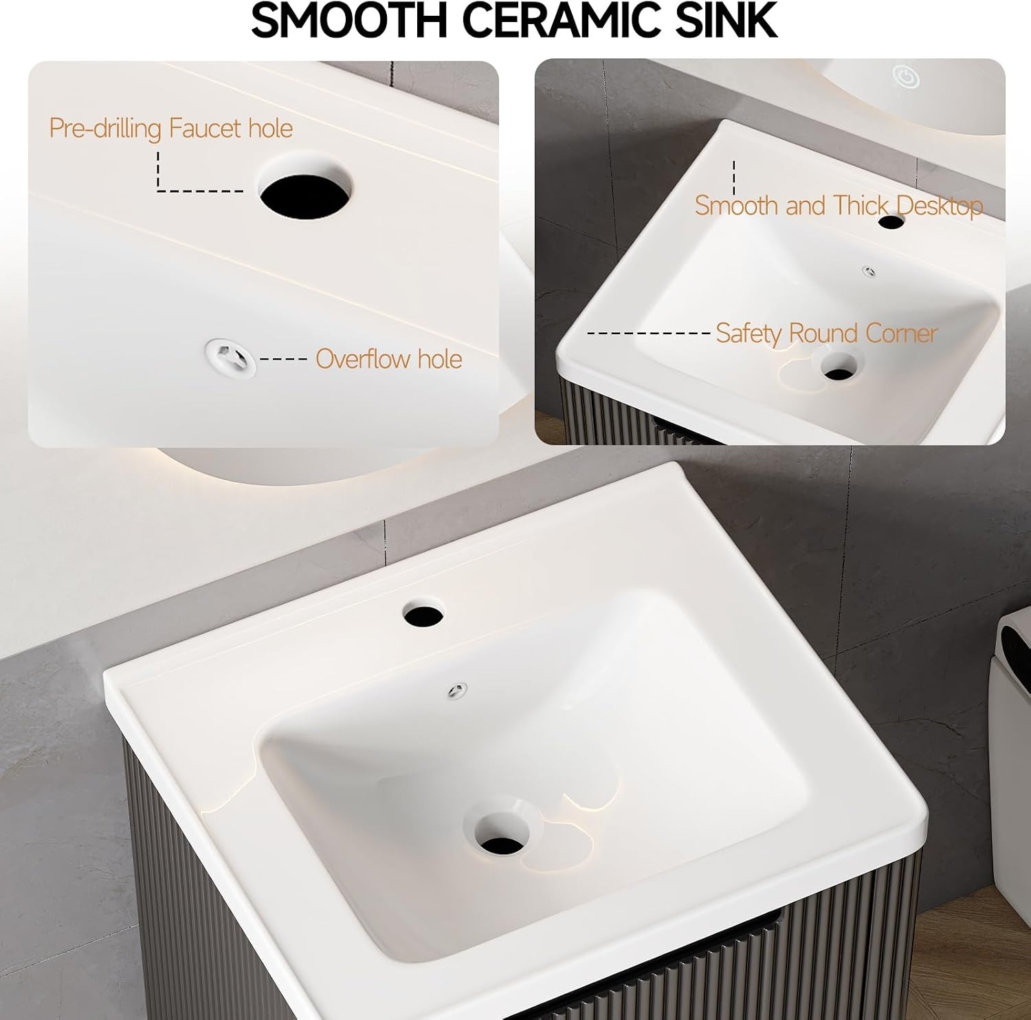Modern Bathroom Vanity W/ Sink Combo Curved Floating Bath Vanity W/ 2 Drawers
