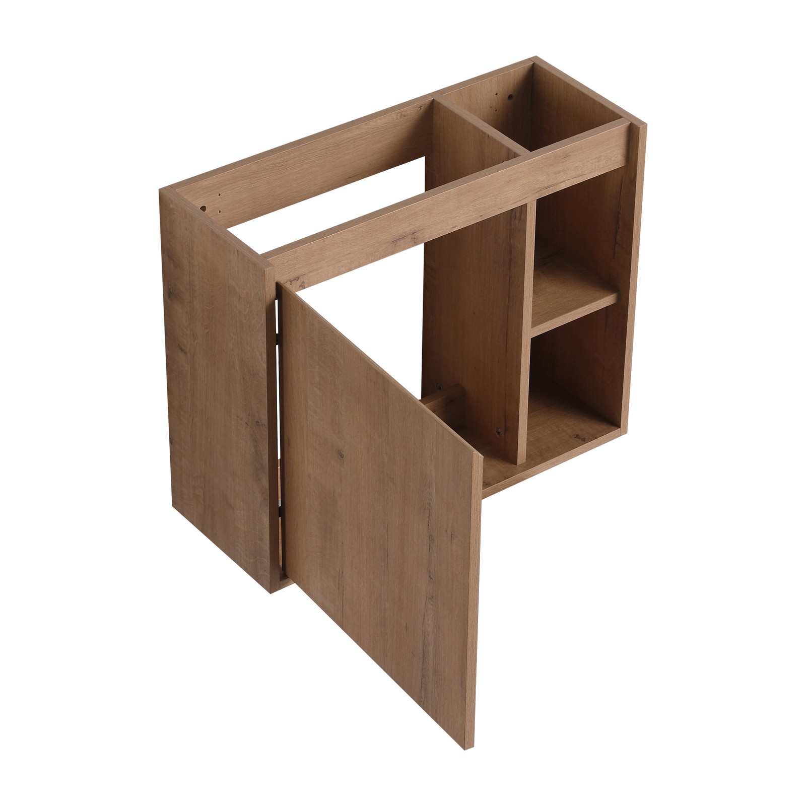 24in Plywood Wall-Mounted Bathroom Vanity W/ Ceramic Sink Basin Door Shelf Oak
