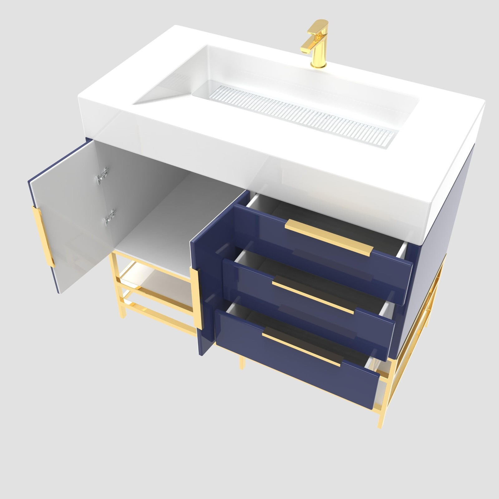 48″ Bathroom Vanity Cabinet with Sink with Aluminum Alloy Frame and Drawers