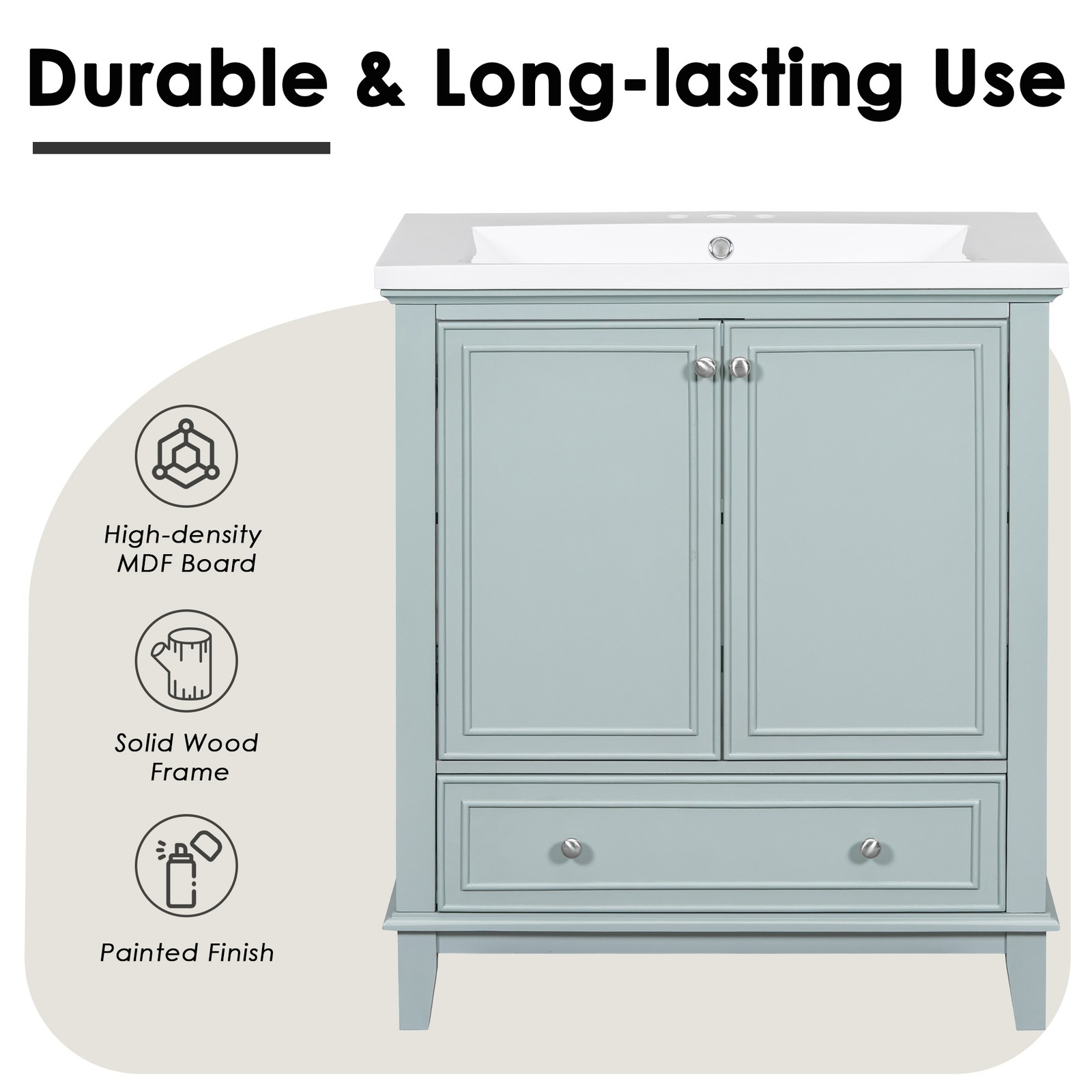30″ Bathroom Vanity with Ceramic Sink Freestanding Wood Storage Cabinet w/Drawer
