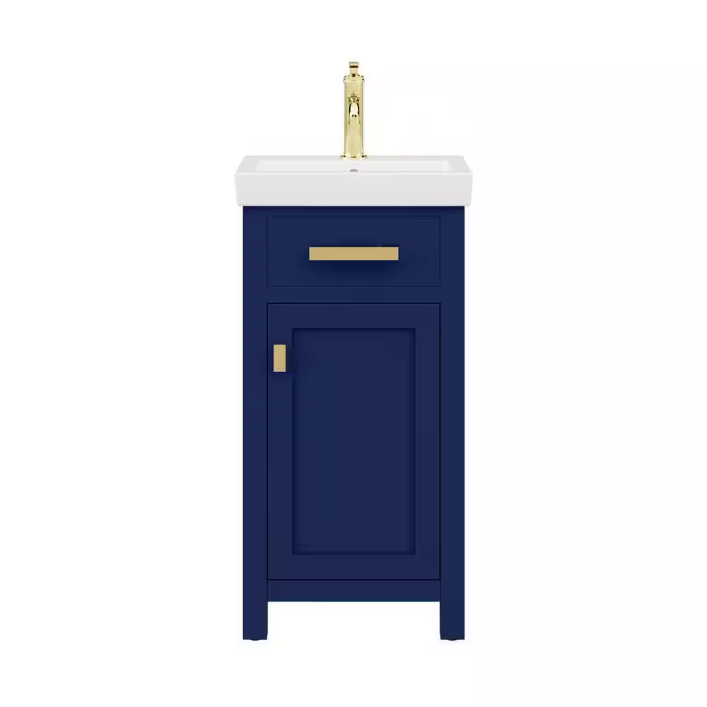 MIA 18 In. W Bath Vanity in Monarch Blue Finish with Ceramics Integrated Vanity