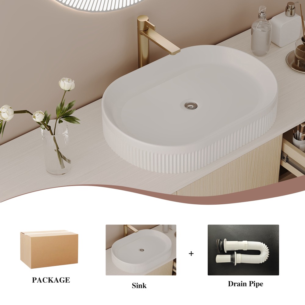 36″ Modern Bathroom Vanity Ceramic Vessel Sink Gold Accent Free Standing Cabinet