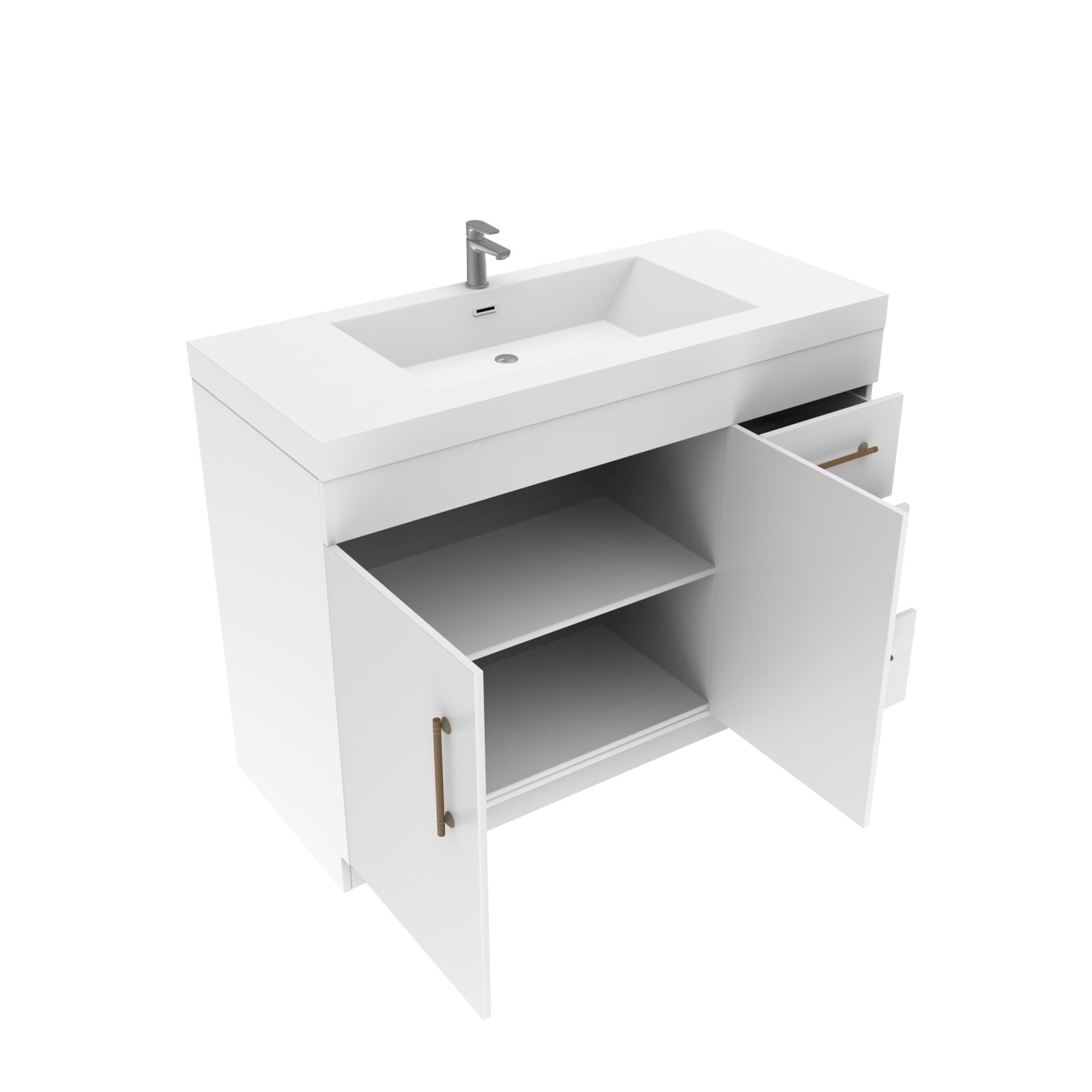42″ Bathroom Vanity Cabinet with Acrylic Sink, Aluminum Alloy Frame, Drawers