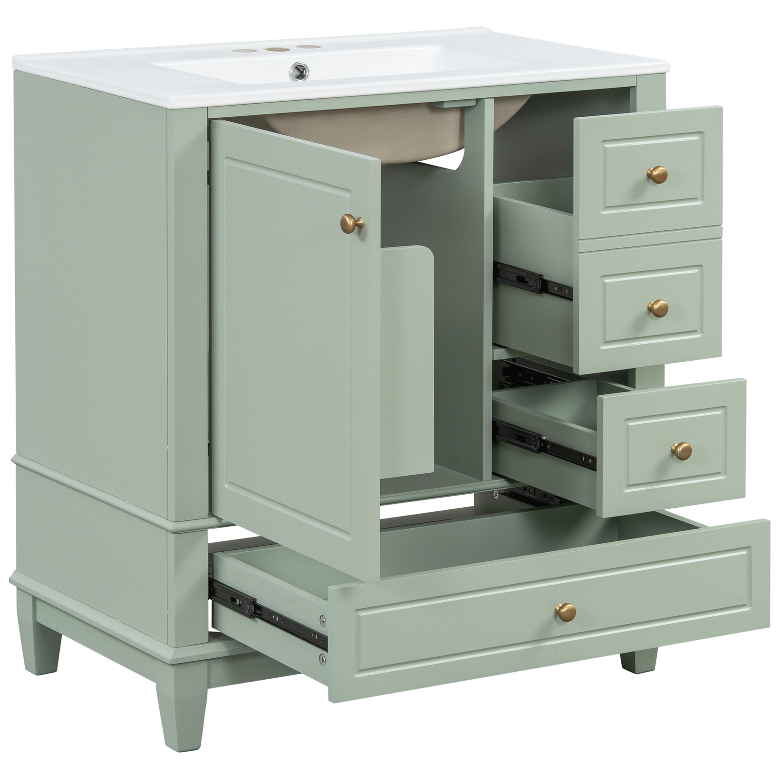 30″ Bathroom Vanity w/Ceramic Sink Freestanding Solid Wood Storage Cabinet Shelf