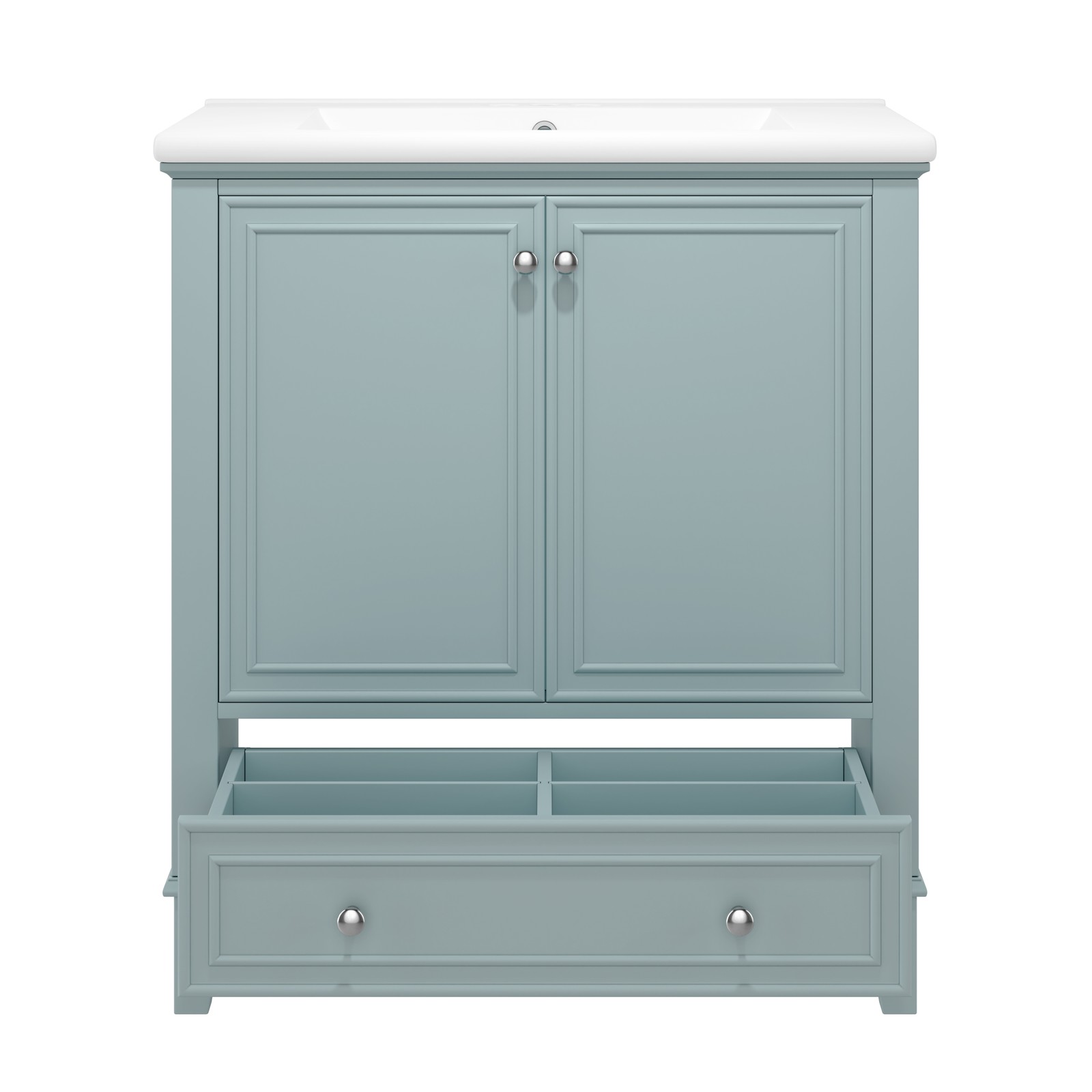 30″ Bathroom Vanity with Ceramic Sink Freestanding Wood Storage Cabinet w/Drawer