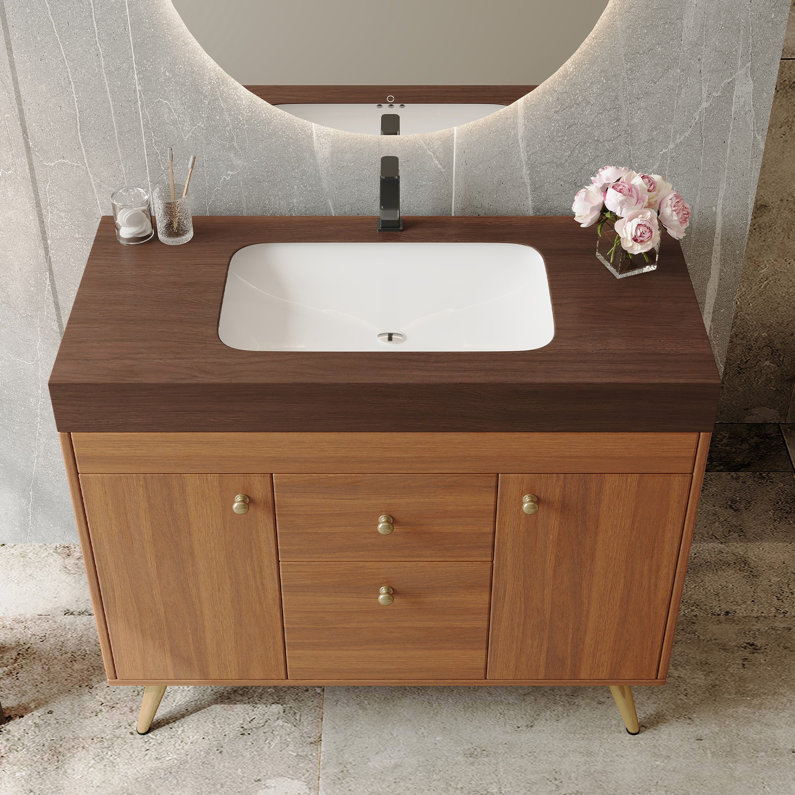 36″ Freestanding Bathroom Vanity with Sintered Stone Top & Ceramic Sink