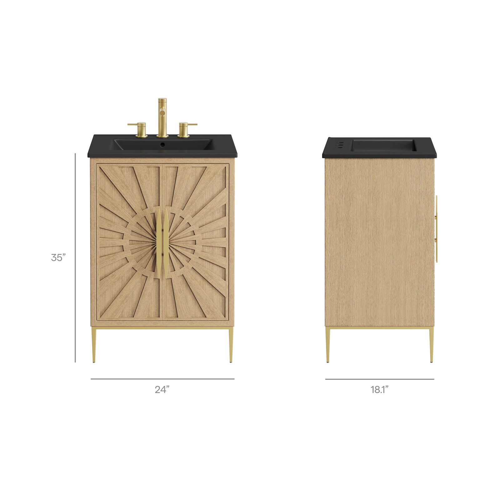 Modway Awaken 24″ Bathroom Vanity in Oak Black With Ceramic Sink Basin