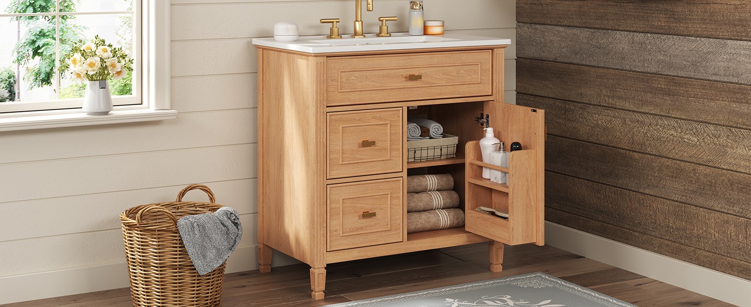 30″ Bathroom Vanity with Sink, Cabinet, Drawers, Solid Wood & MDF