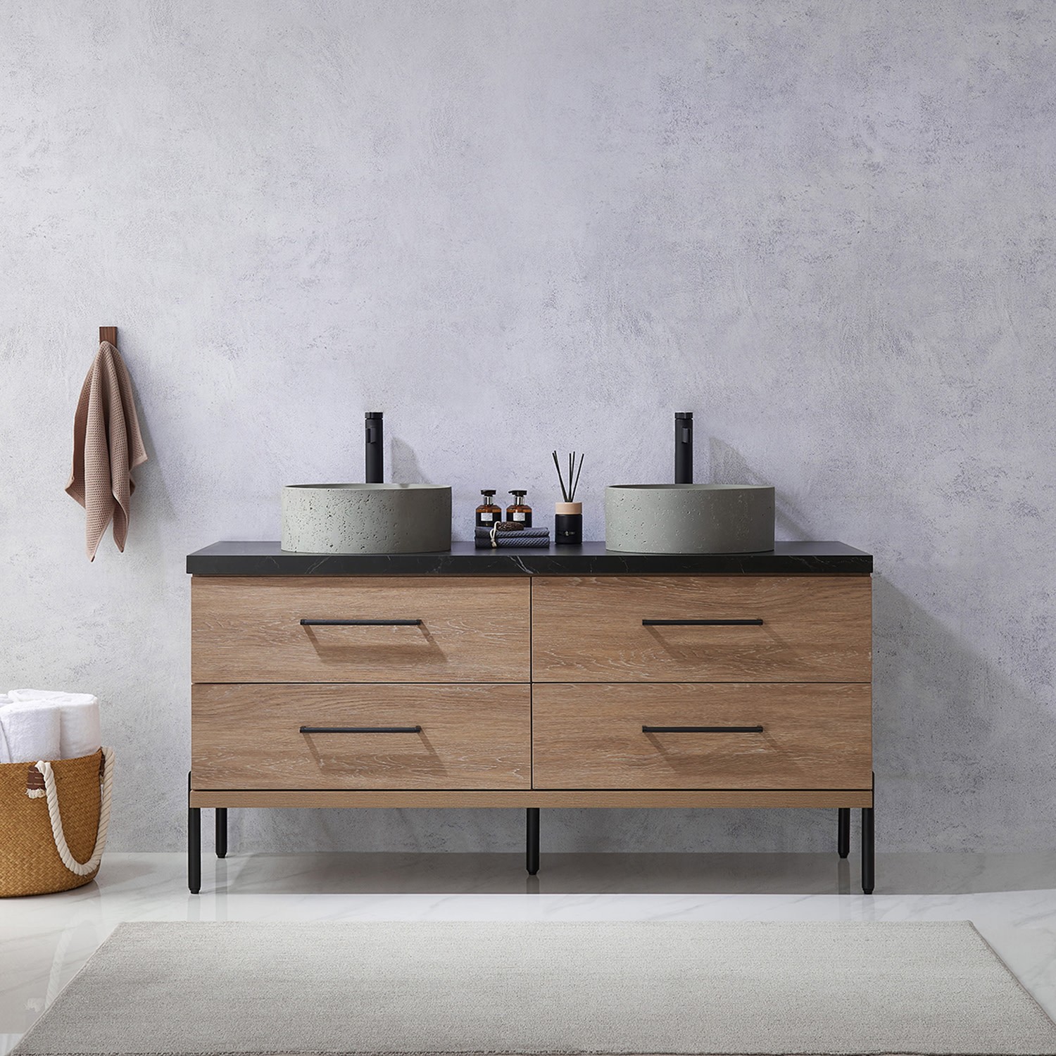 Miseno MV-NM-705160R Trento 60″ – North American Oak / Black