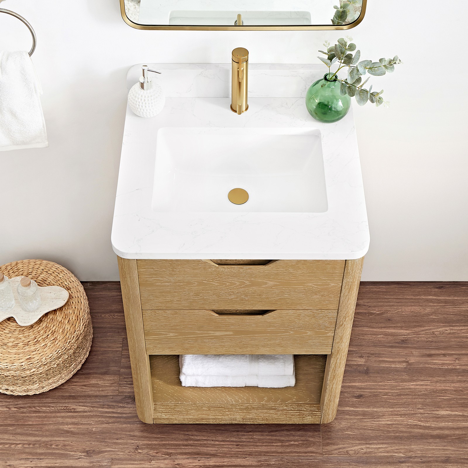 Harbin 24″ Single Bath Vanity in Washed Ash Grey with White Grain Stone Top