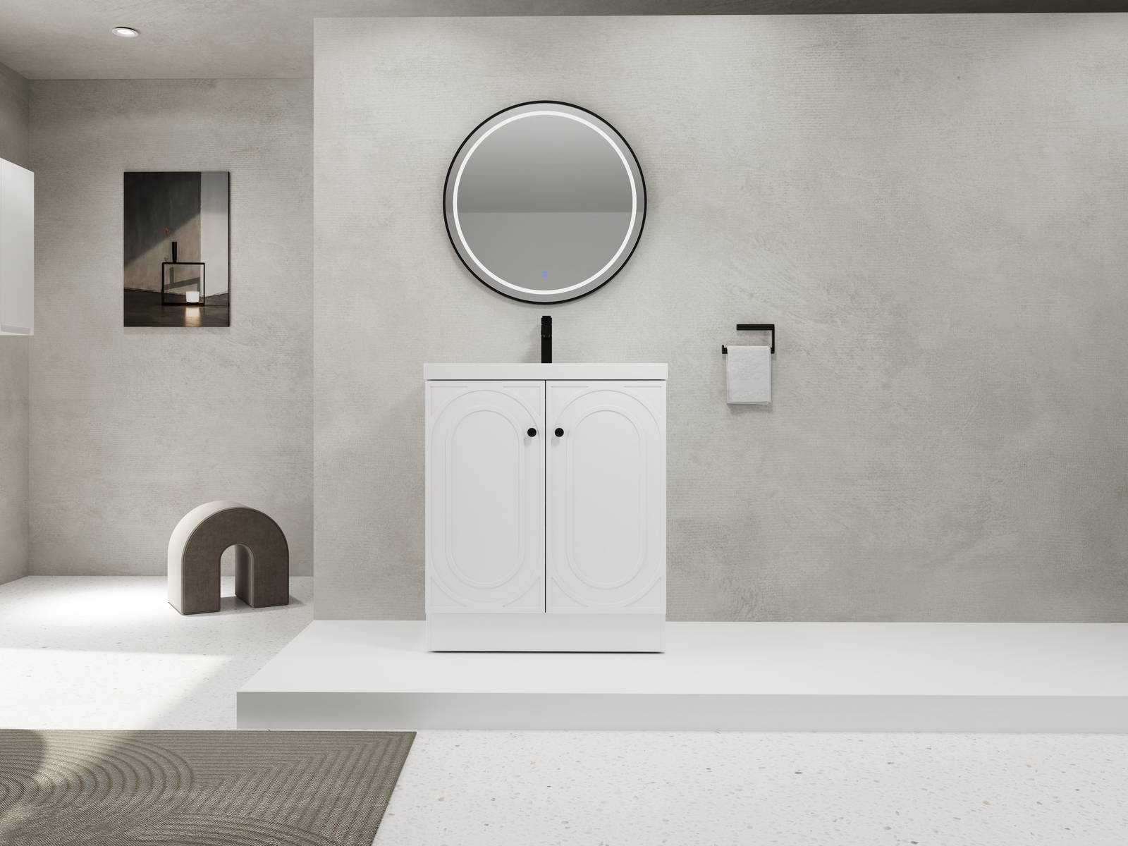 30″ Modern Freestanding Bathroom Vanity Cabinet With Undermount Resin Sink Basin