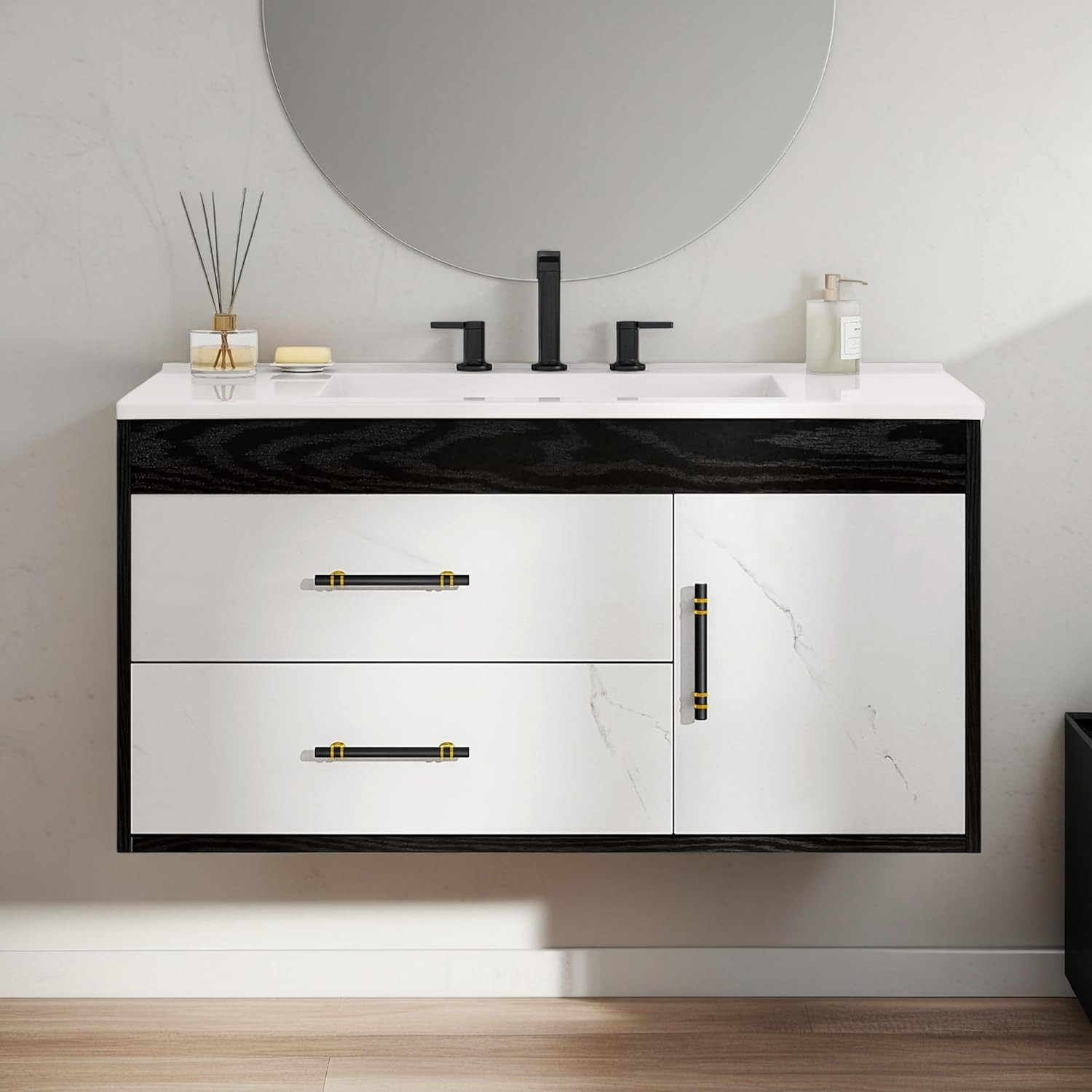 Modern 37″ Floating Bathroom Vanity with Sink & 2 Drawers – Wall Mounted