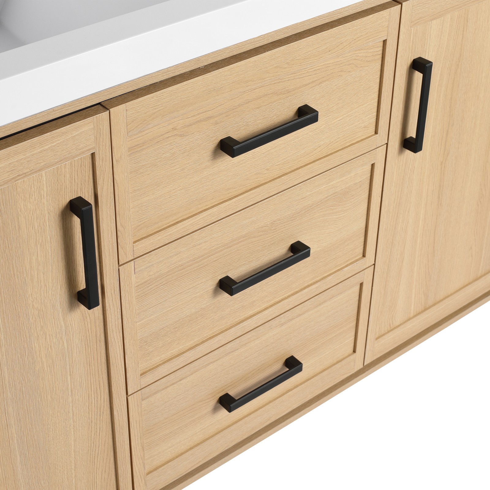 60 in Plywood Bathroom Vanity Freestanding W/Double Resin Sink +2 Doors 3Drawers